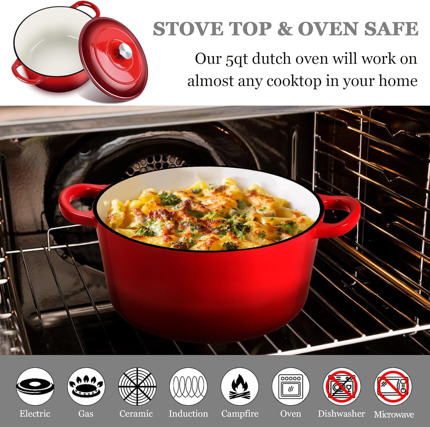 JoyfairDutch Oven Pot with Lid Red