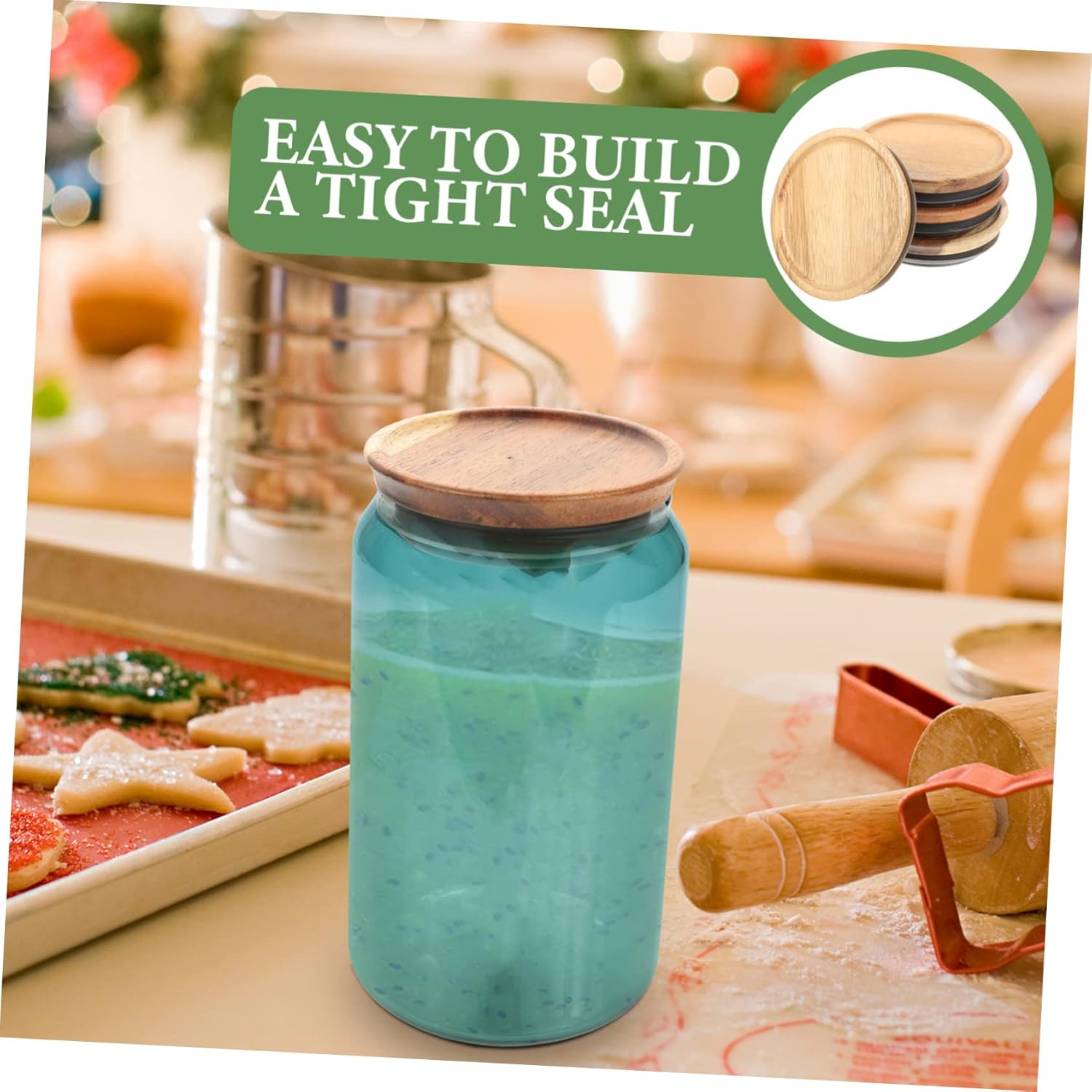 4pcs Wide Mouth Wooden Storage Lids for Mason Jars