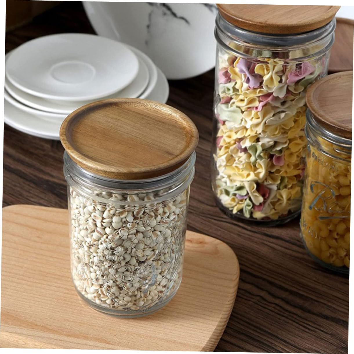 VINTORKY 2pcs Leakproof Wooden Mason Jar Lids with Silicone Seal