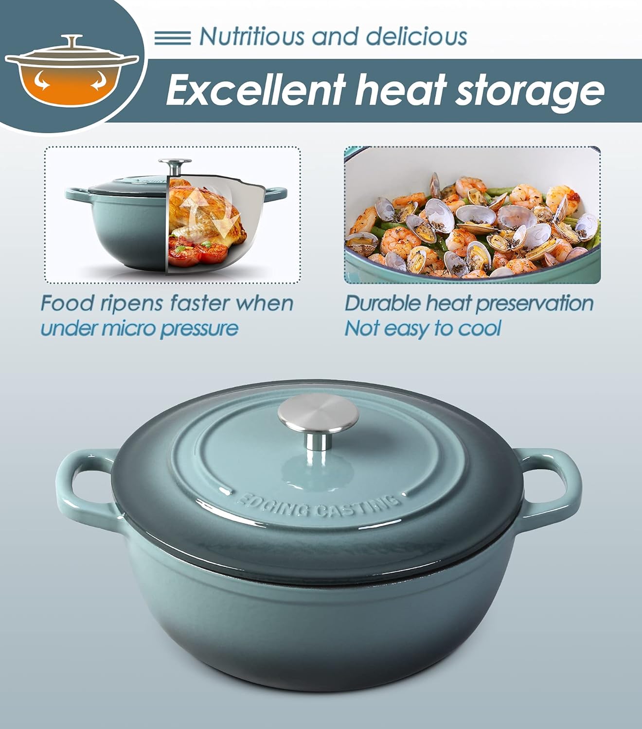 Enameled Cast Iron Dutch Oven 5 Quart Slateblue