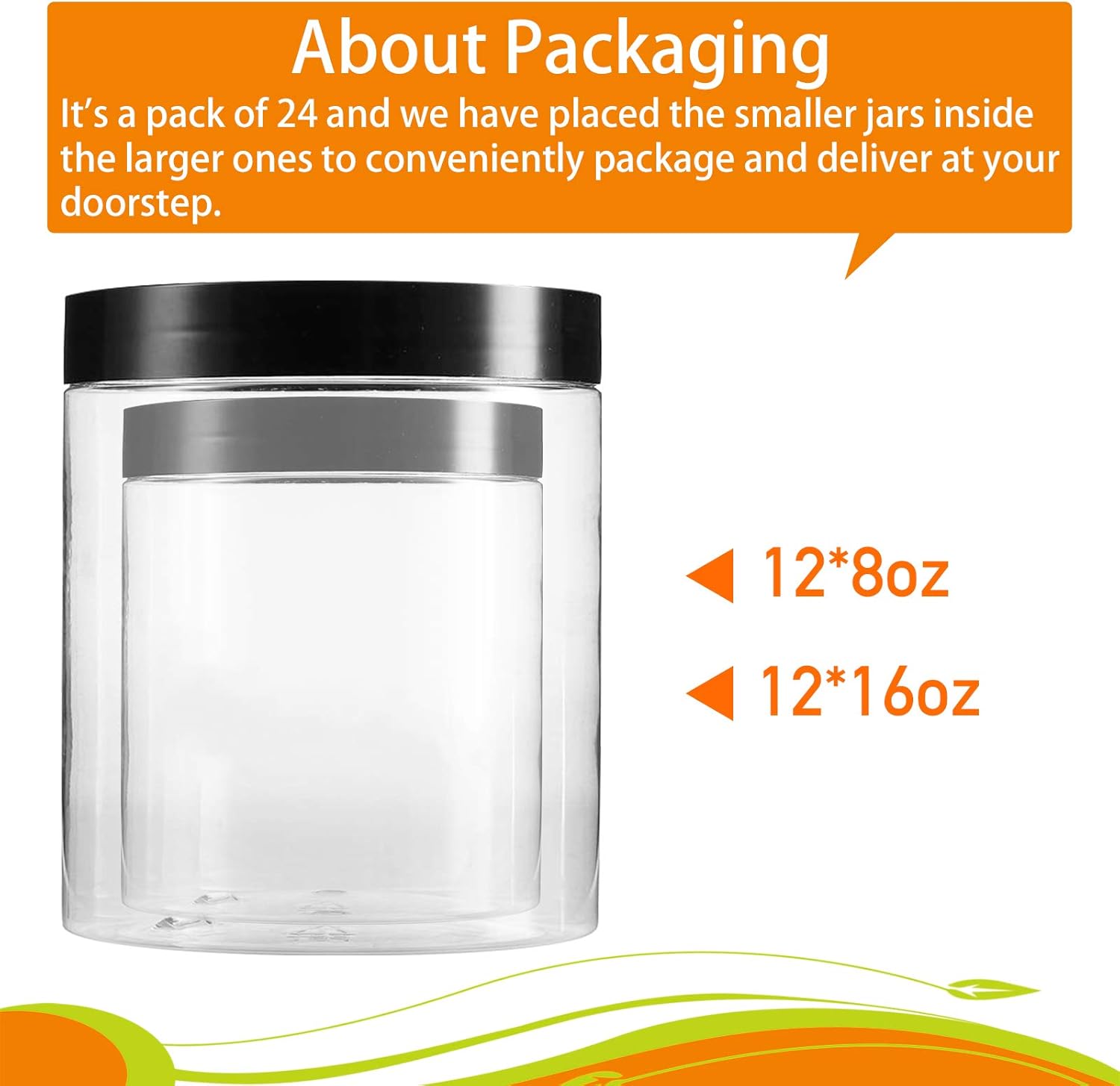 Vivimee 24 Pack Clear Plastic Jars with Lids 16 oz 8 oz