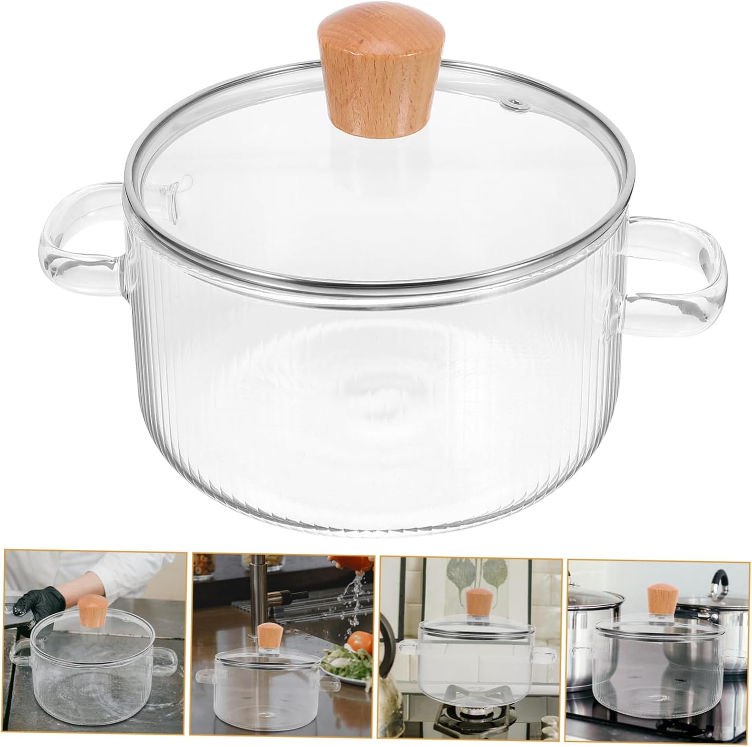 PPZZY Transparent glass cooking pot with lid