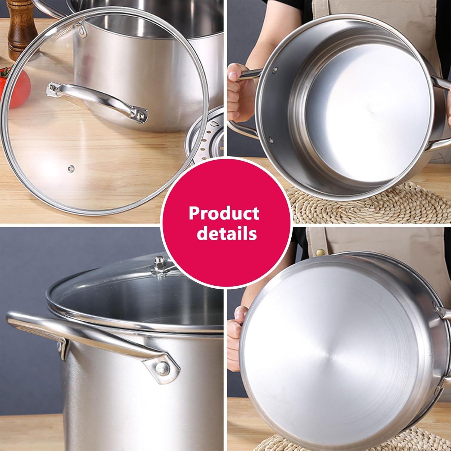 AIZYR Stainless Steel Multifunctional Soup Pot Durable Thick Bottom for Hotpot