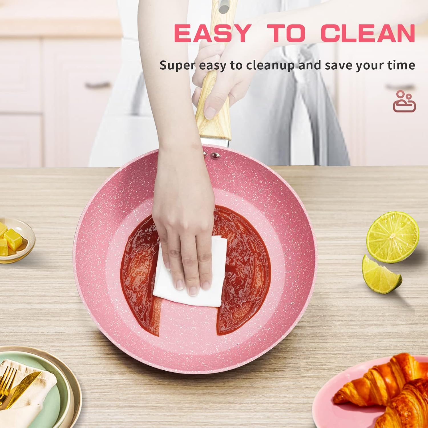 Ultra Nonstick Pink Fry Pan 11 Inch PTFE-Free