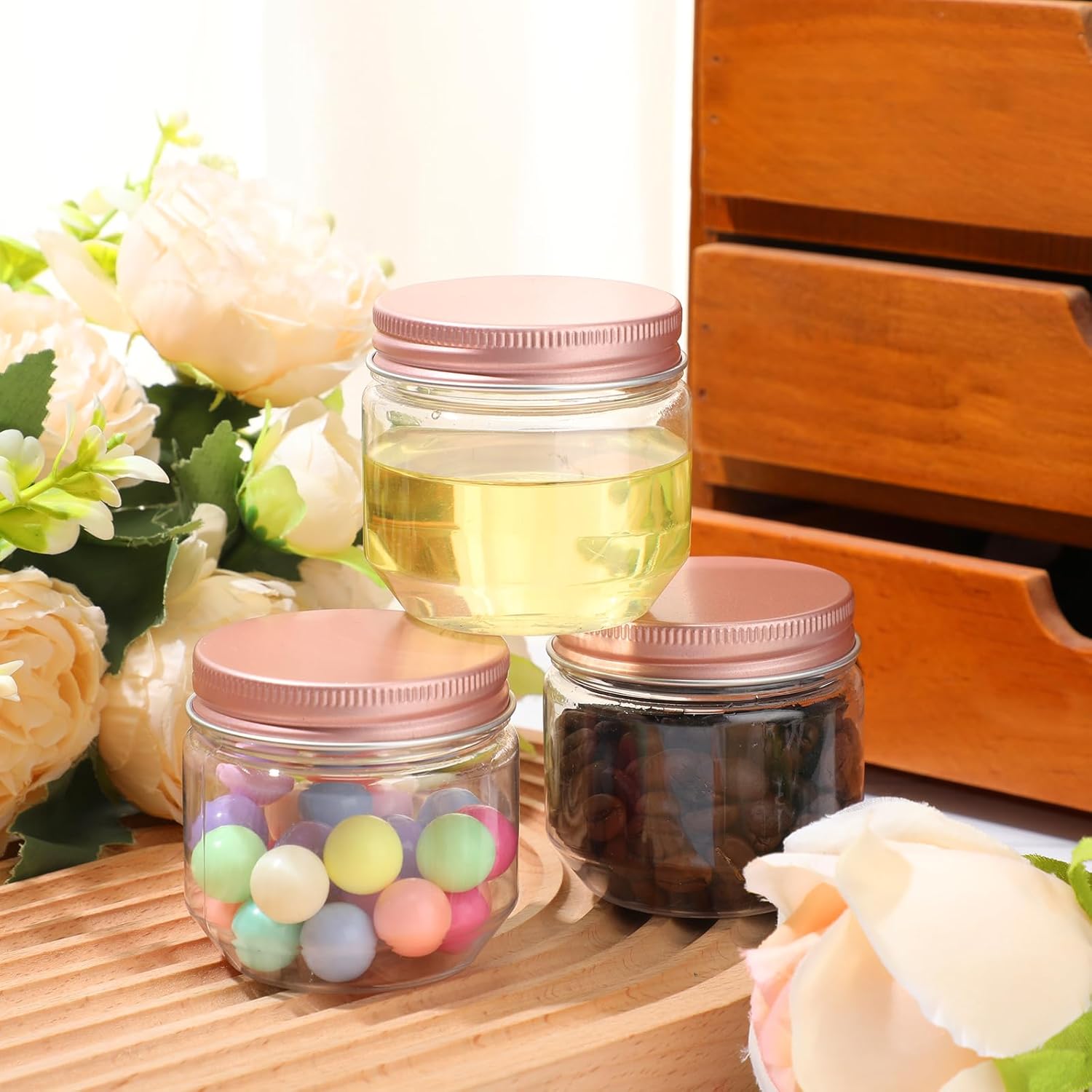 Tanlade 60 Pcs Clear Plastic Jars with Lids Fast