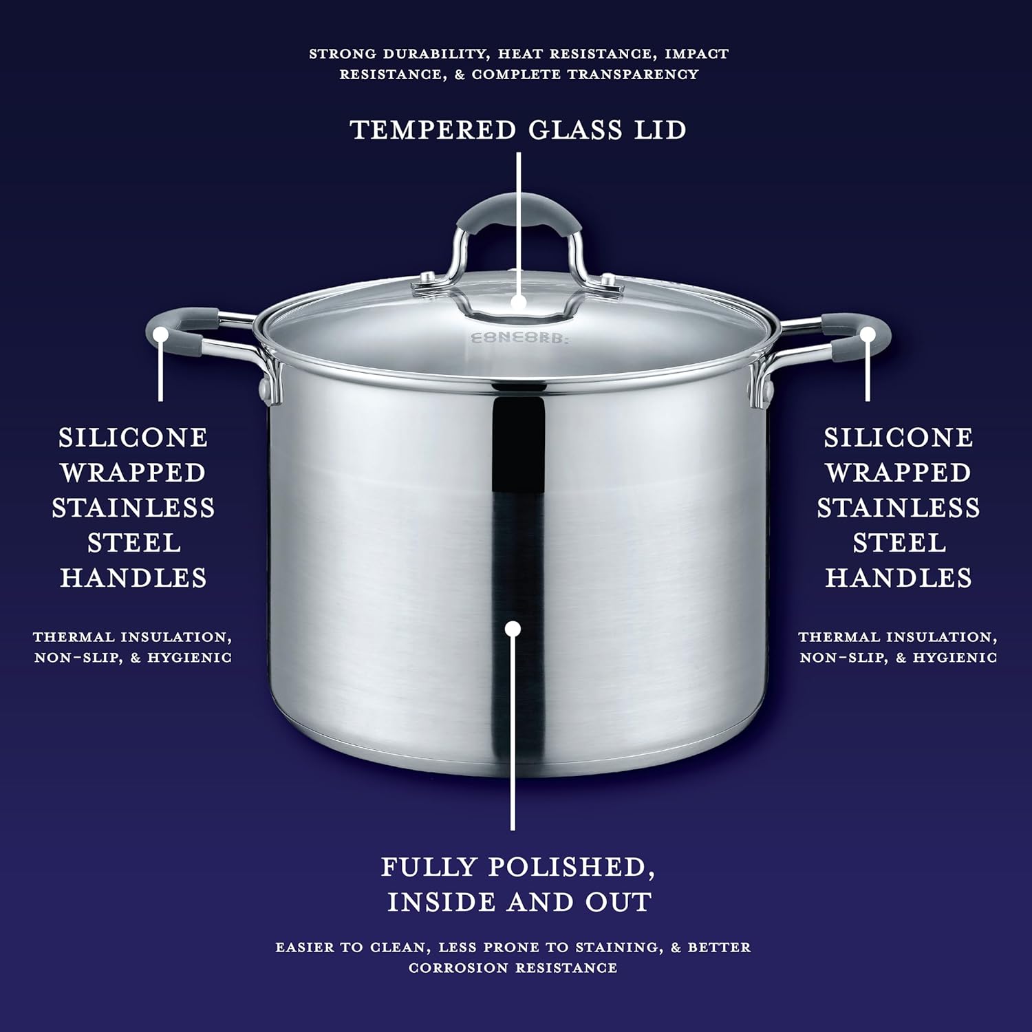 Concord 5 QT Stainless Steel Stock Pot with Glass Lid