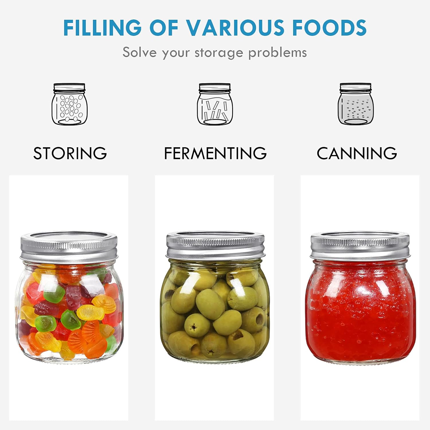 Yeboda 9-Pack Wide Mouth Mason Jars with Airtight Lids
