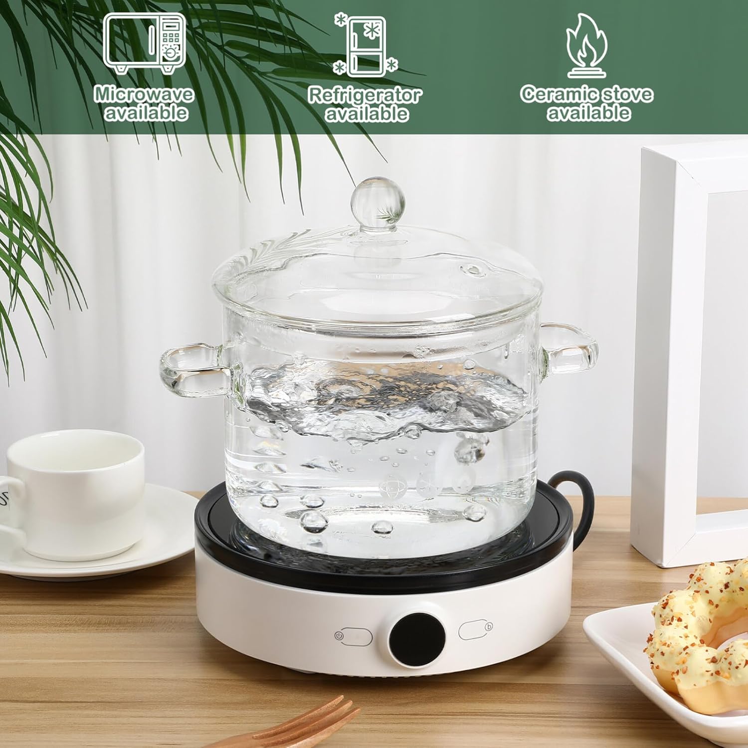 Hemoton 45Oz Glass Saucepan with Cover - Durable Safe for Stovetop