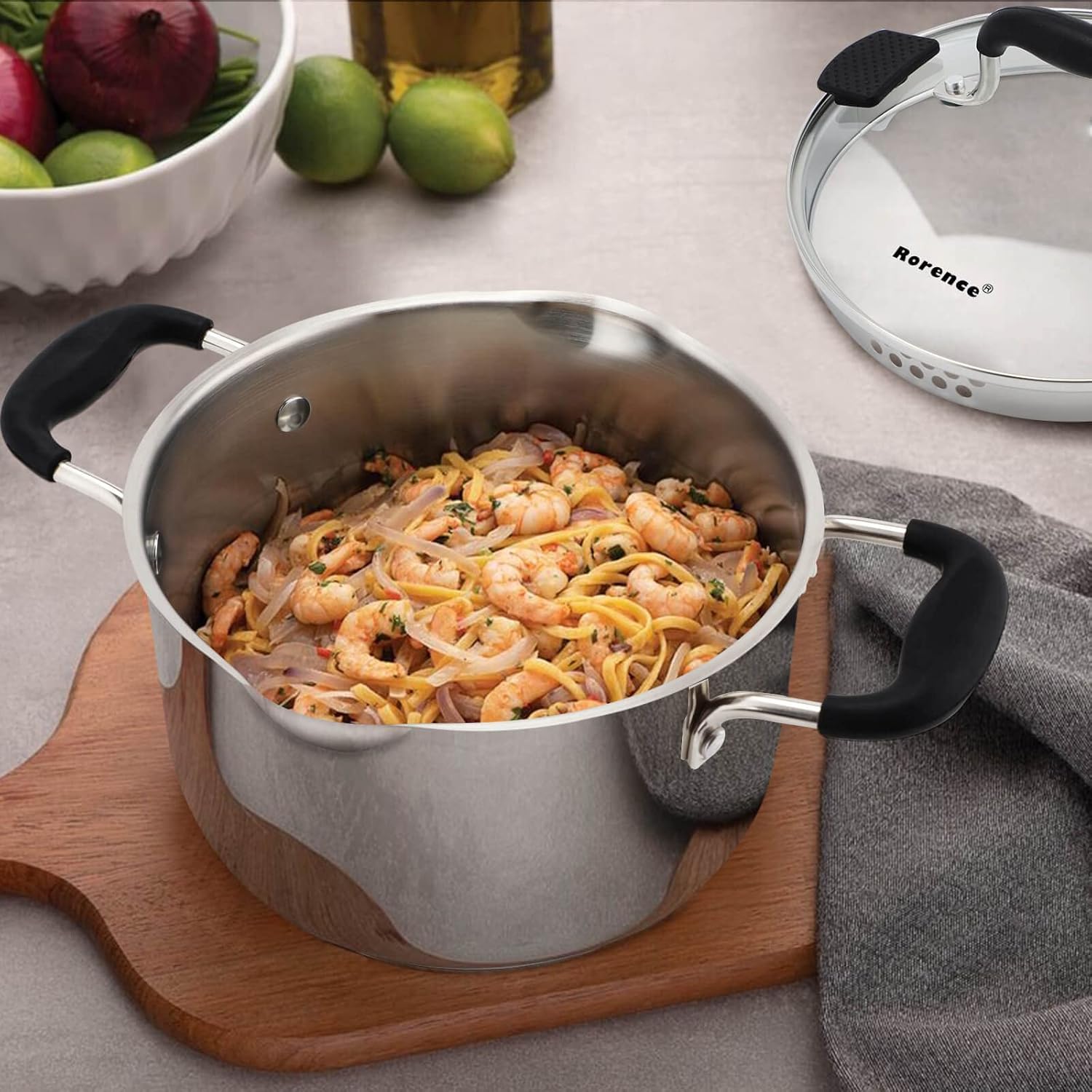 Rorence 37 Quart Stock Pot with Glass Lid and Strainer