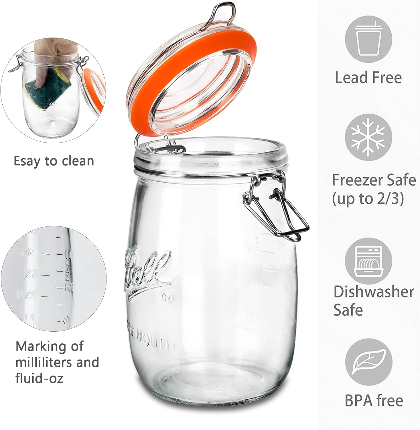 Wide Mouth 32OZ Glass Jars 4 Pack