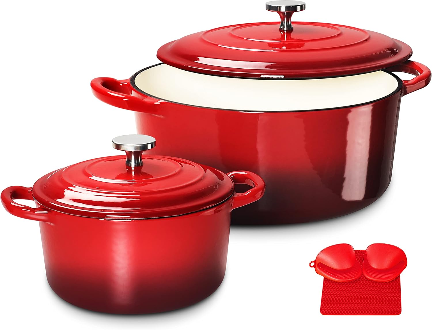 Enameled Cast Iron Dutch Oven Set - Easy Cooking Health and Versatility