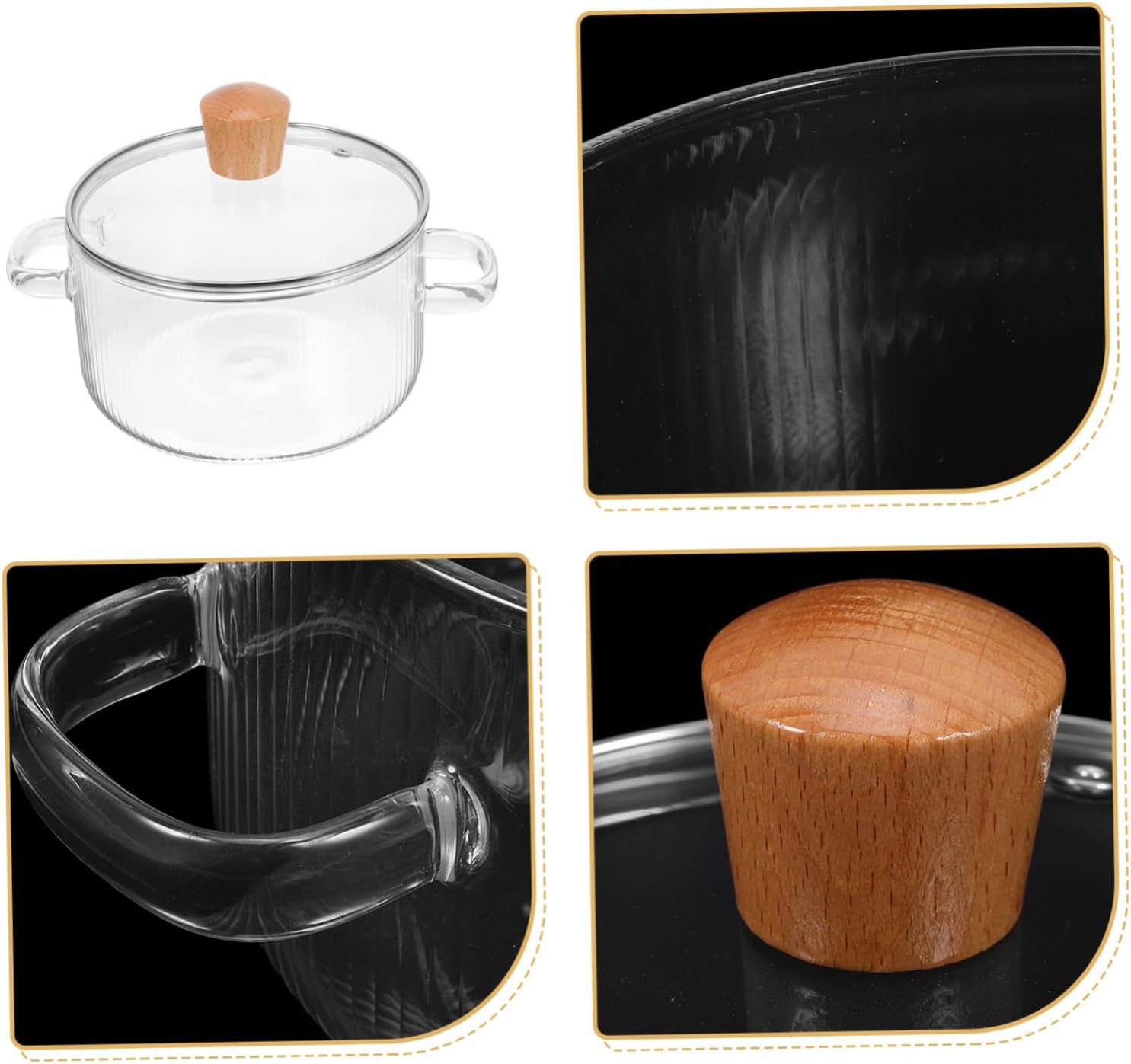 PPZZY Transparent glass cooking pot with lid