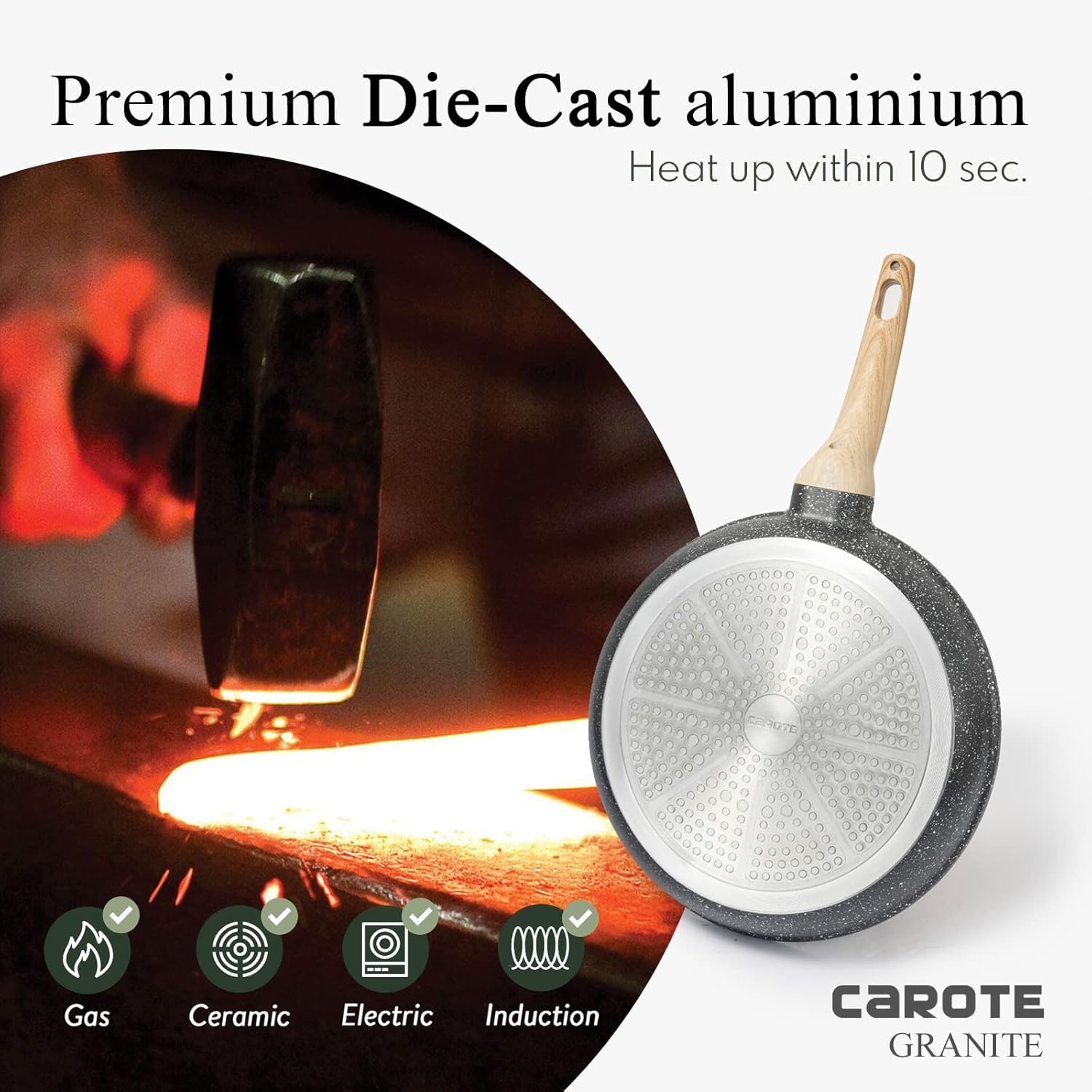 Elegant Carote Classic Granite Frying Pan for Safe Healthy Cooking