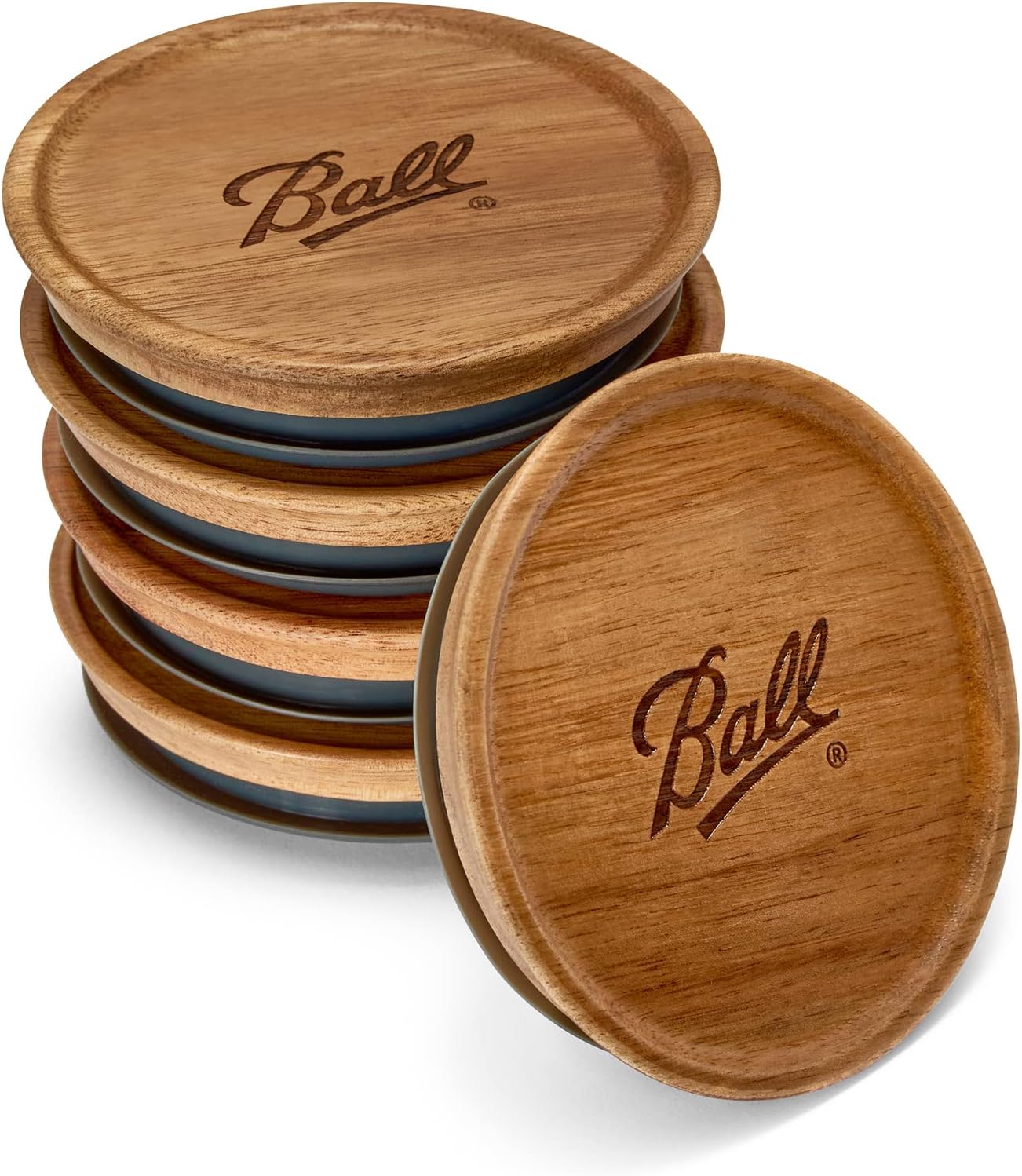 Ball Wooden wide mouth Jar lids Acacia Wood 5-Piece Set