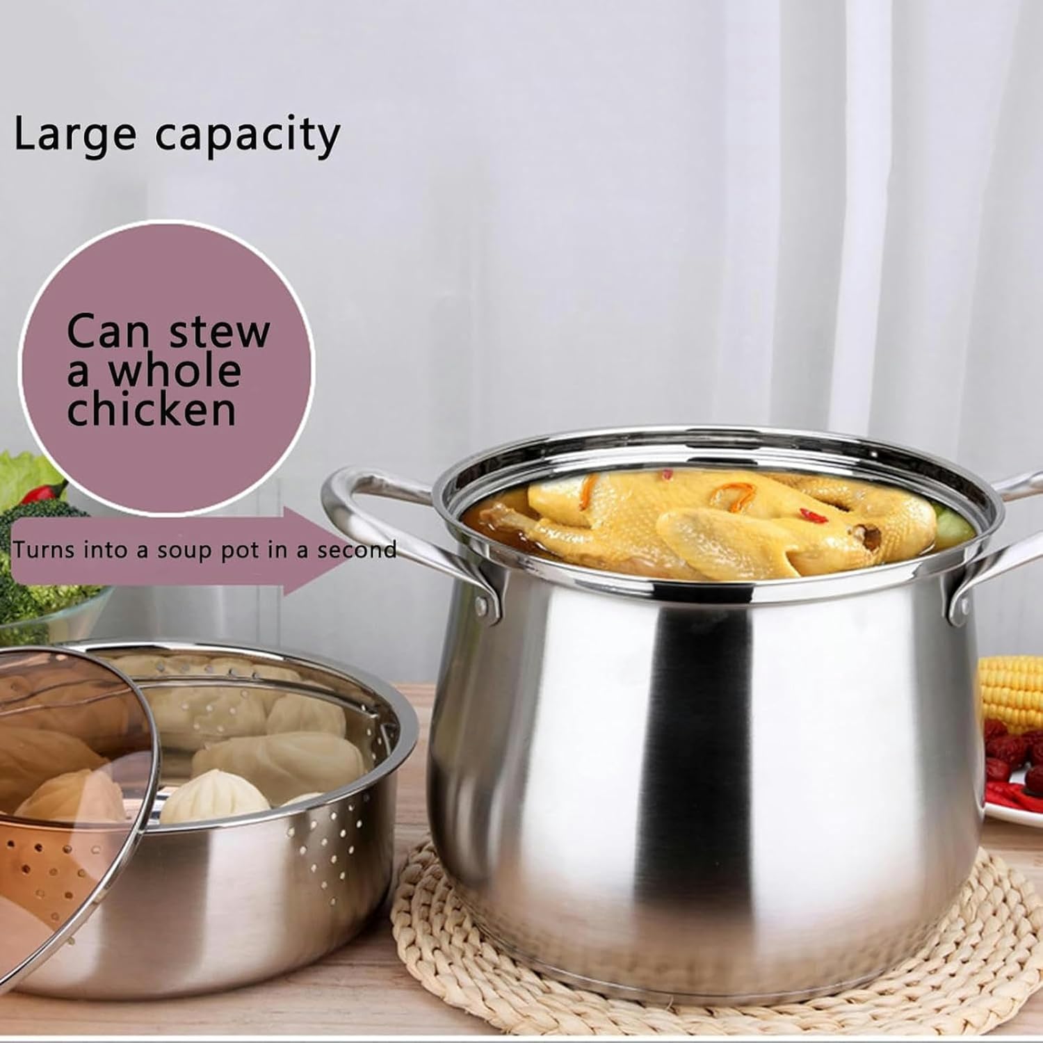 LGEOELIAS 28cm Stainless Steel Stock Pot