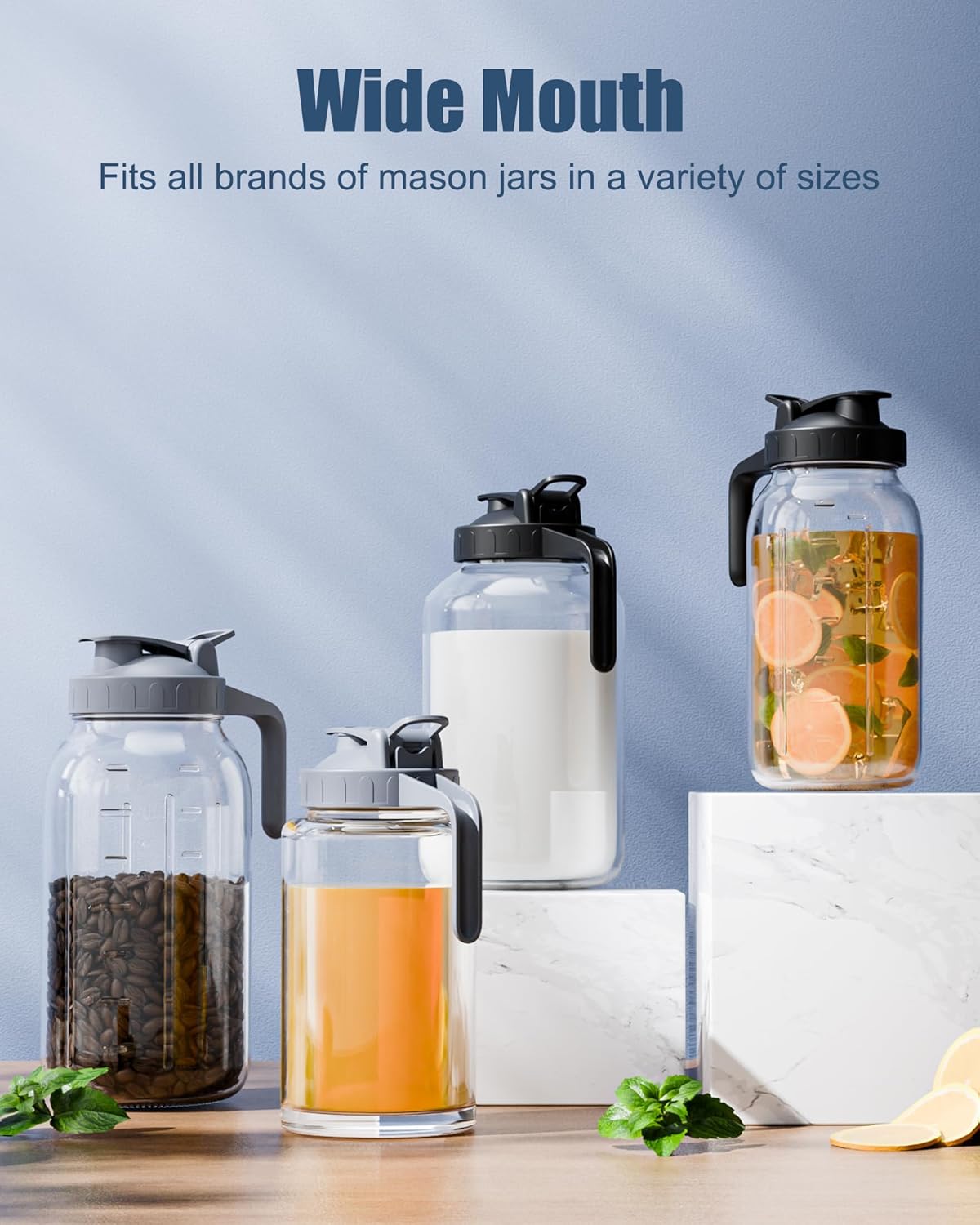 Quick ship 4 pack wide mouth mason jar lids with handle