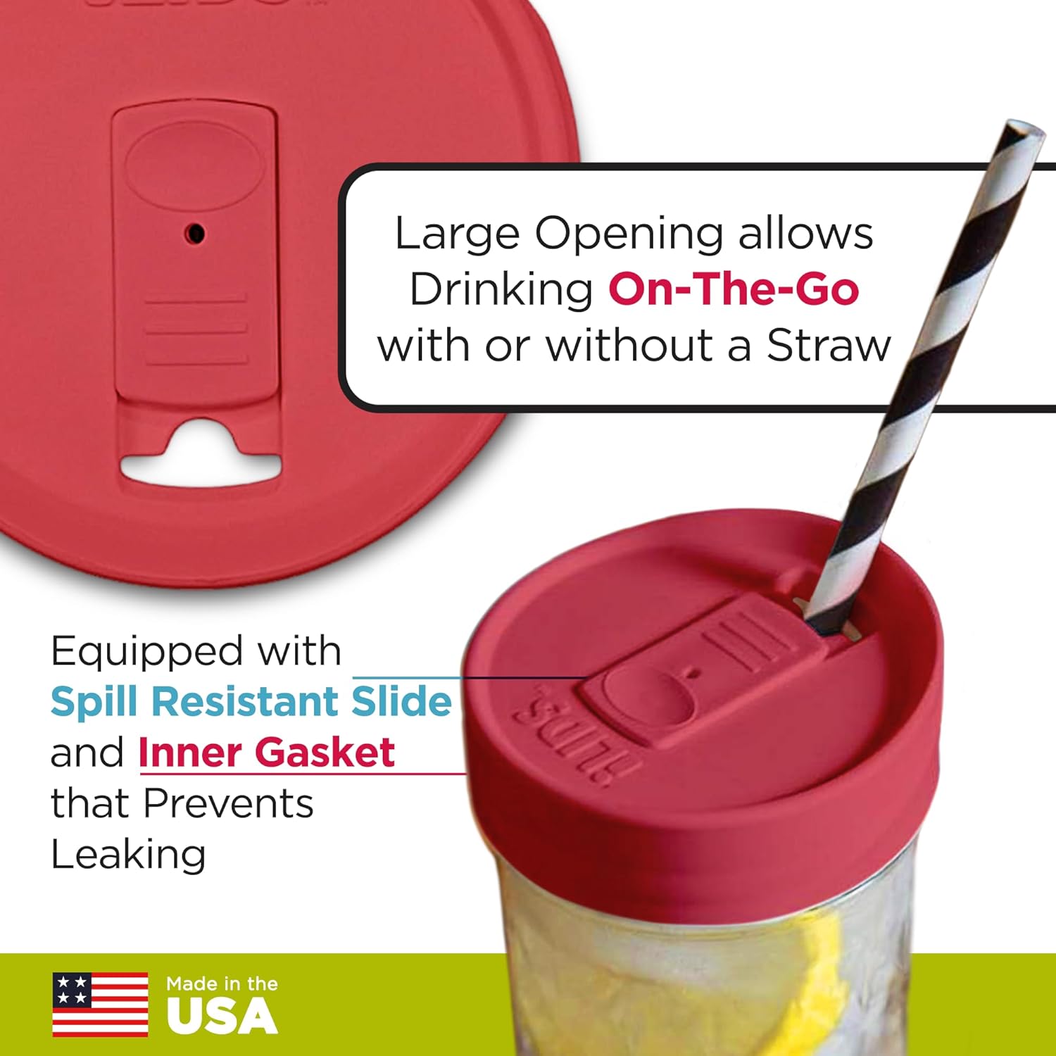 iLIDS Mason Jar Drink Lid Wide Mouth Coral 2-Pack
