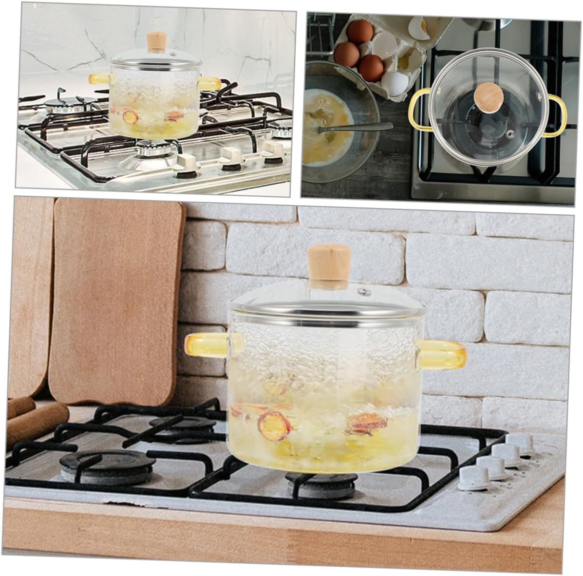 NAMOARLY Heat-Resistant Glass Stew Pot with Cover 1600ML