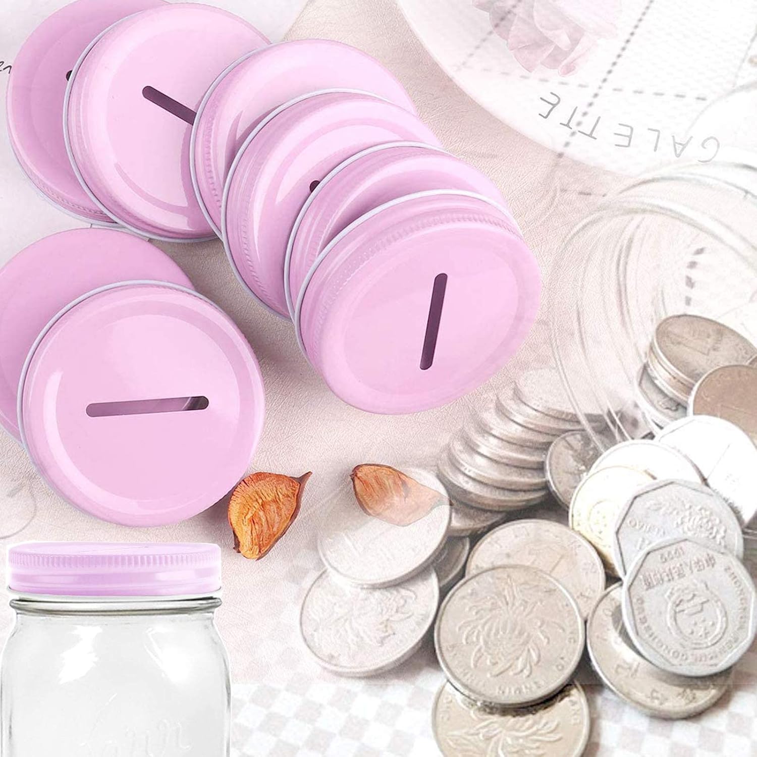 DRHOM Coin Slot Lid for Mason Jars - 8 Pieces Stainless Steel