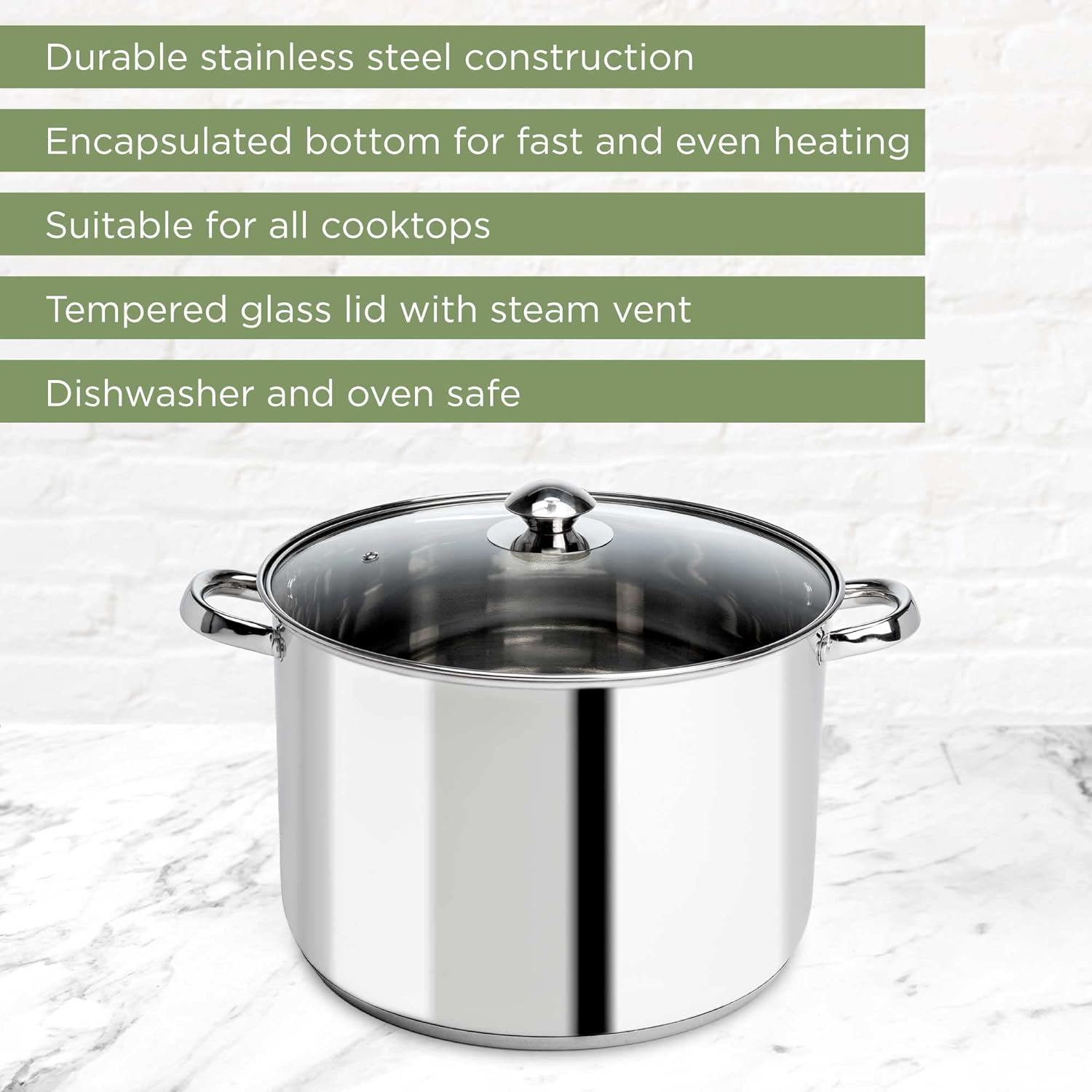 Ecolution Stainless Steel Stock Pot 12-Quart Perfect for everyday cooking