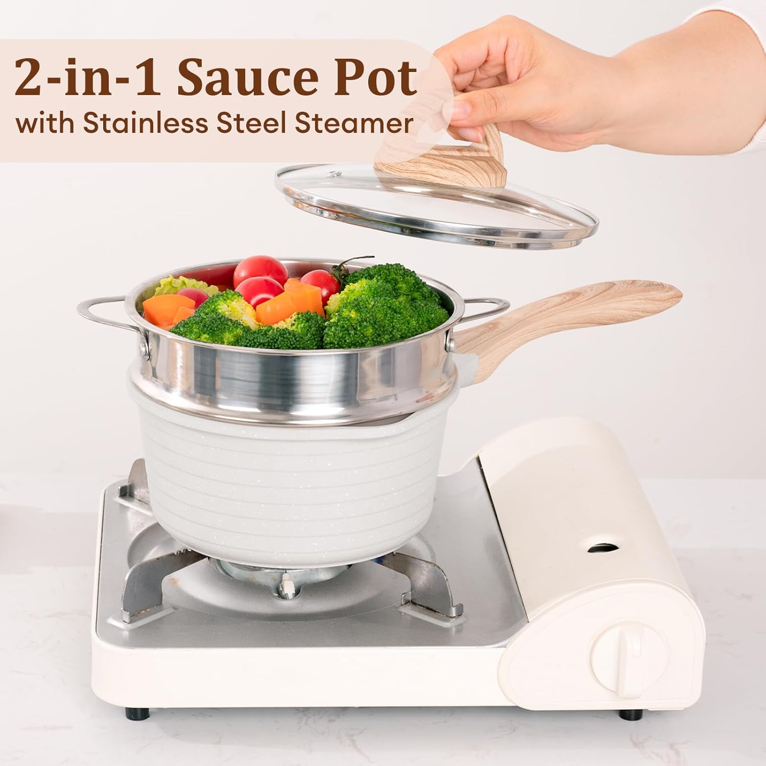 JEETEE 15 Quart Saucepan with Steamer Basket and Lid