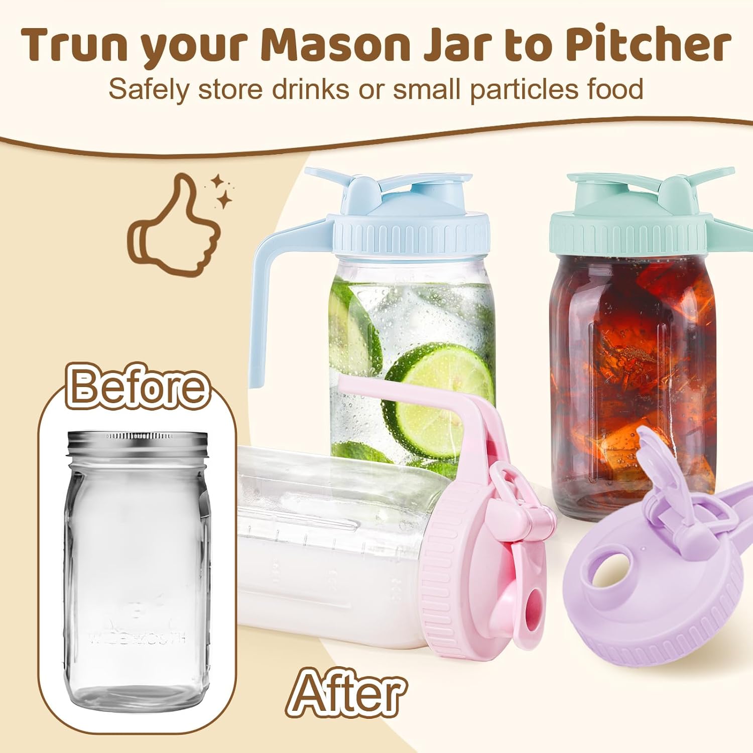 2-Pack Mason Jar Lids with Leak-Proof Lid and Flip Cap