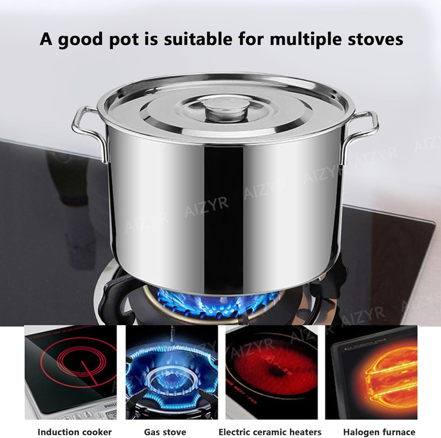 Stainless Steel Stockpot Durable Rust-Resistant Large Capacity Easy to Open Lid