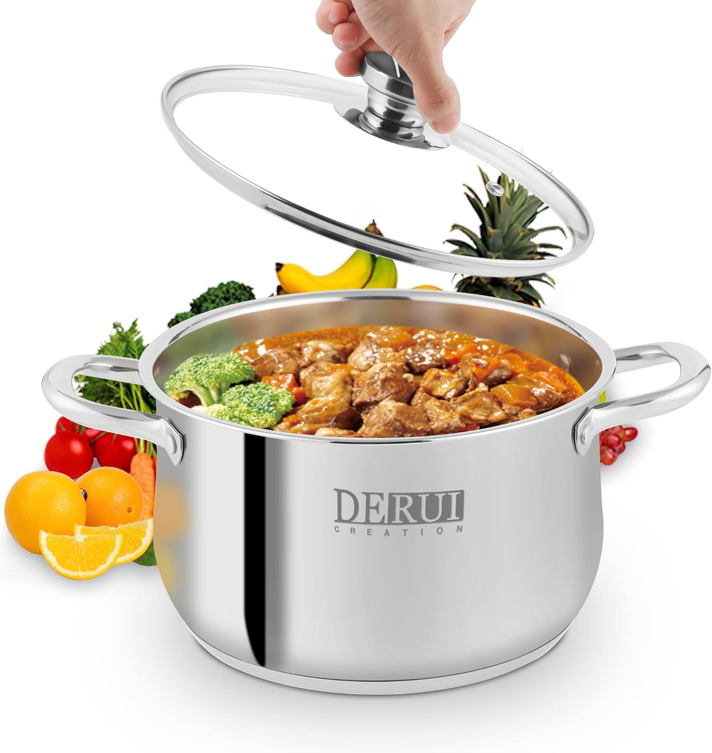 DERUI 22CM 4 Quart Stock Pot with Glass Lids