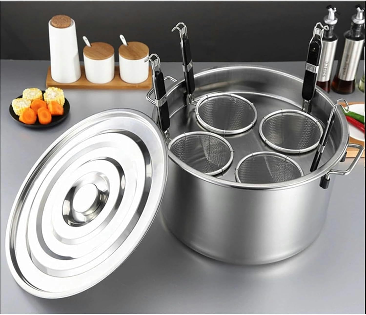 Stainless Steel Stockpot with Lids Strainer Basket