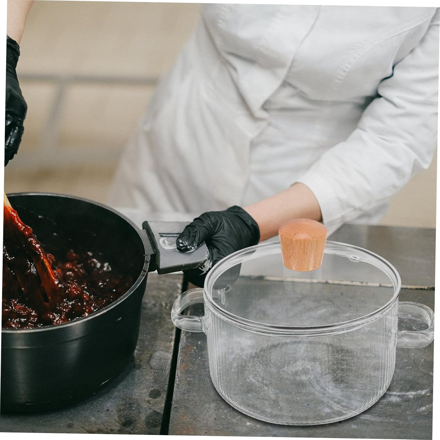 PPZZY Transparent glass cooking pot with lid