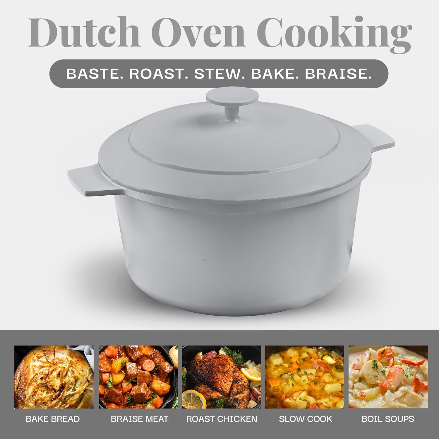 Gotham Steel 5 Qt Dutch Oven Lightweight Nonstick Heat Preserving Pot