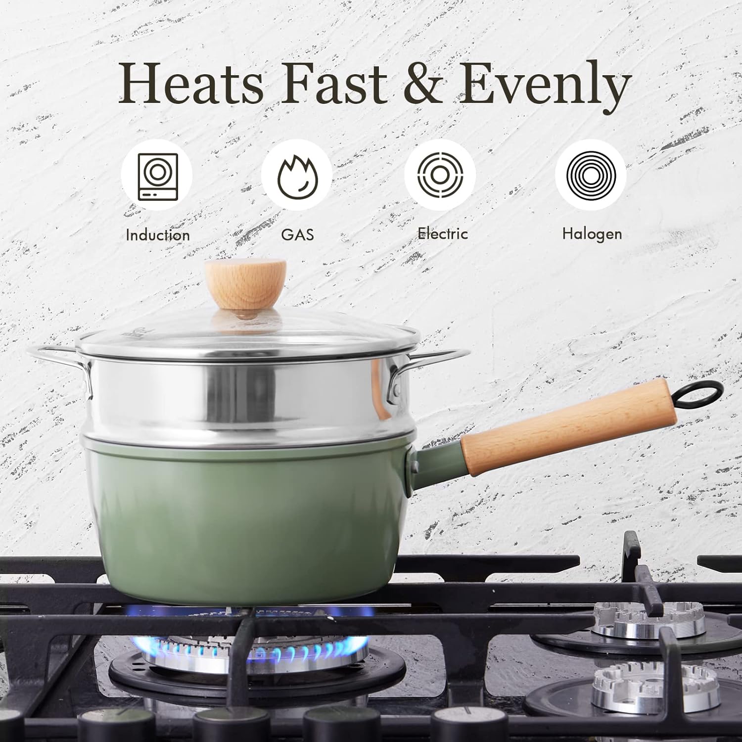2 Quart Green Ceramic Saucepan with Lid Chefs Delight
