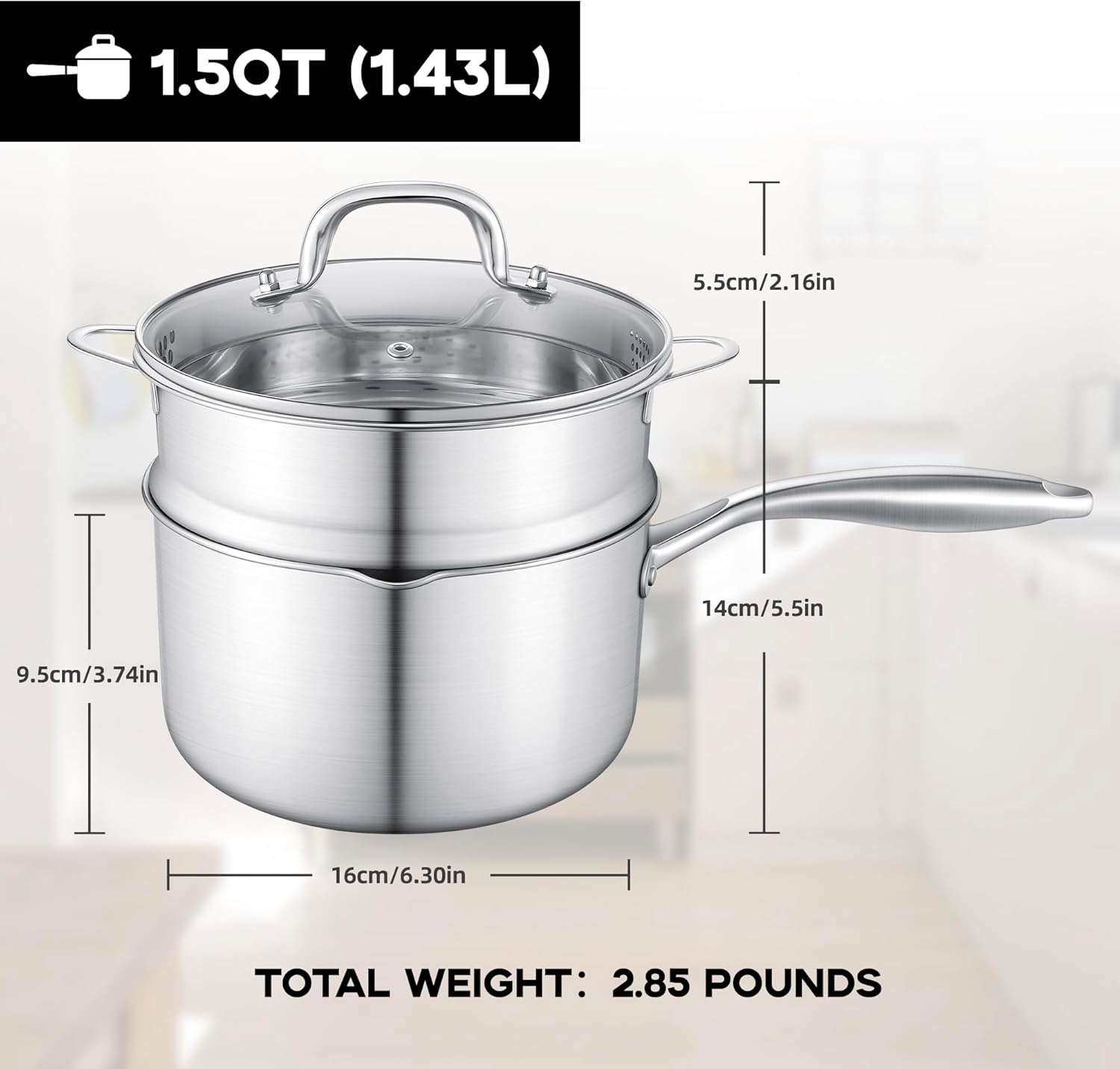 Versatile 15 Quart Stainless Steel Saucepan with Steamer