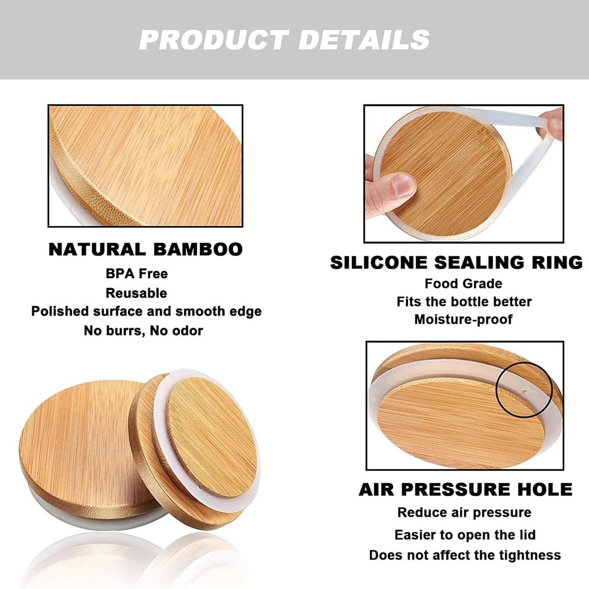 TOUSHIExclusive Bamboo Lids 4-Pack Mason Jar Caps - Reusable Leak-Proof Kitchen Essentials