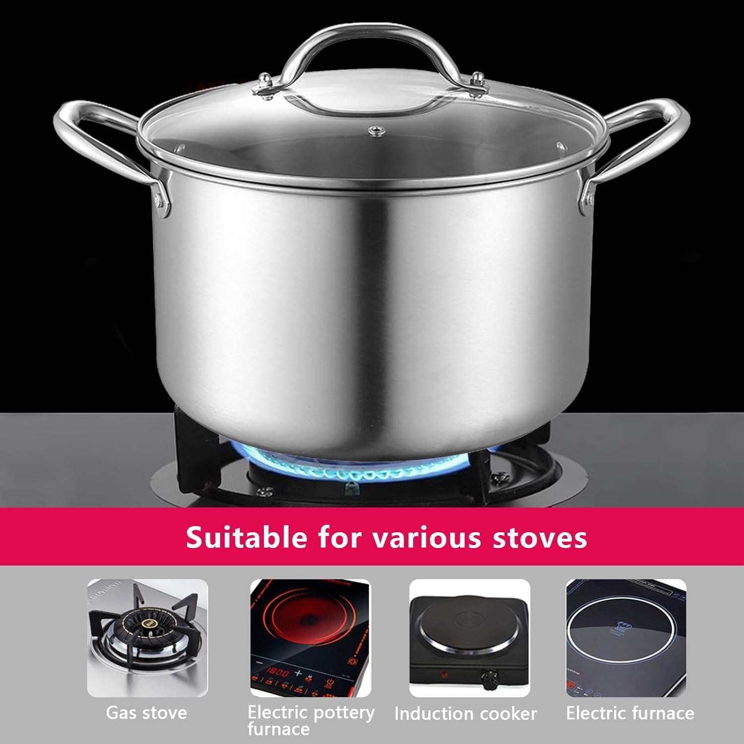 AIZYR Stainless Steel Multifunctional Soup Pot Durable Thick Bottom for Hotpot