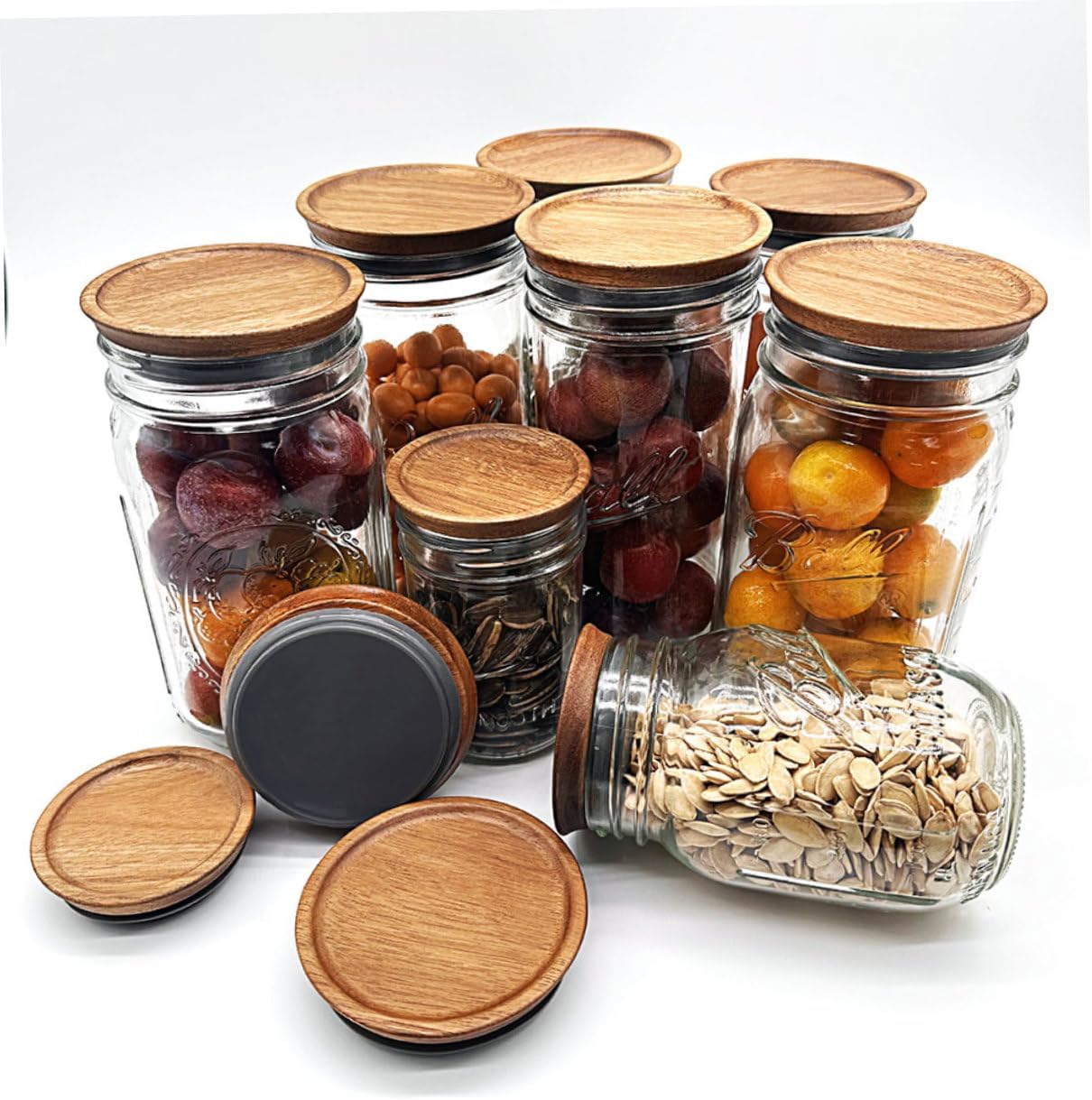 Zerodeko 2pcs Wooden Mason Jar Lids with Silicone Seal