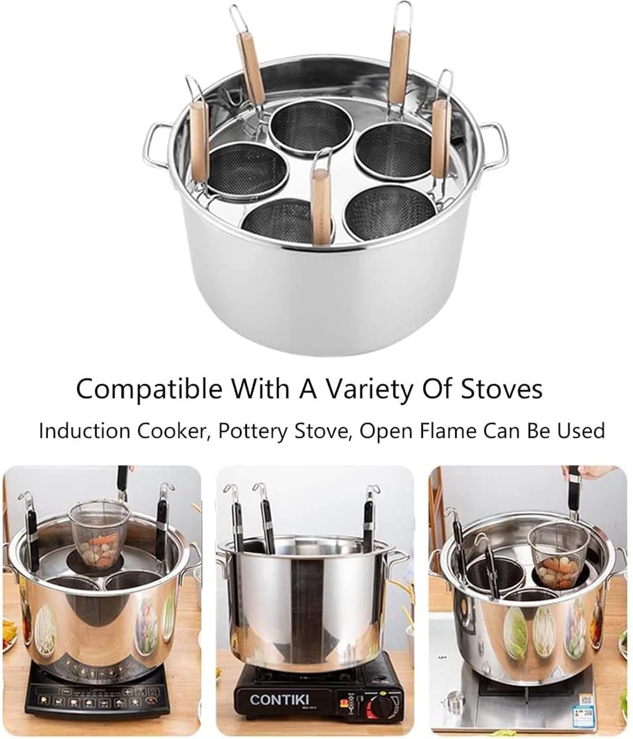 ZIXIAOS 5-Basket Stainless Steel Pasta Pot Set