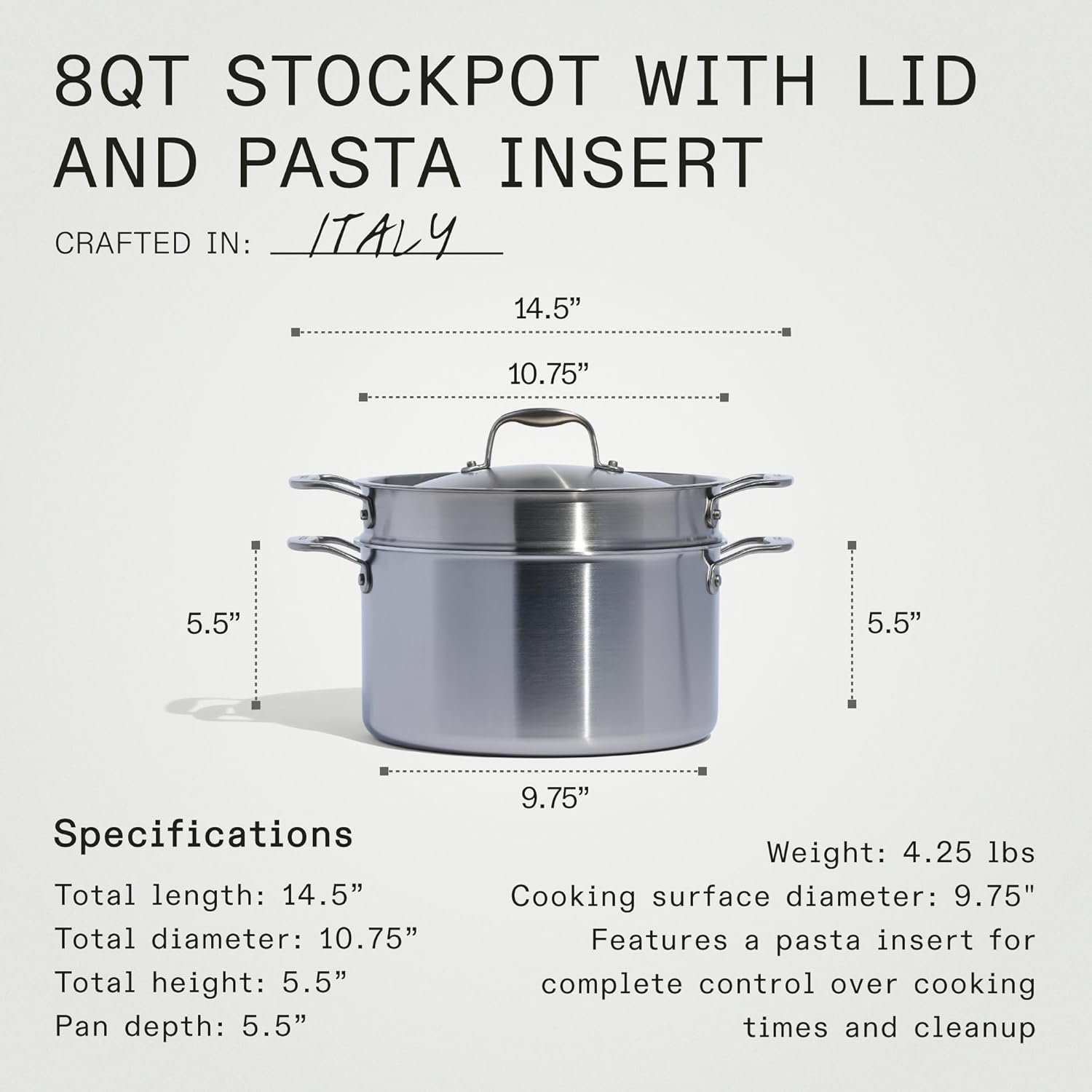 Made In 8 Quart Stock Pot with Lid and Pasta Insert