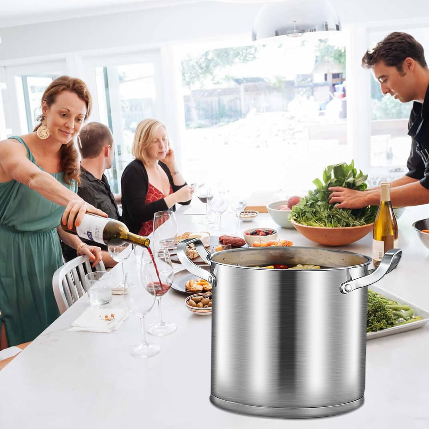 AIZYR 20cm Stainless Steel Stock Pot for Induction and Gas Stoves
