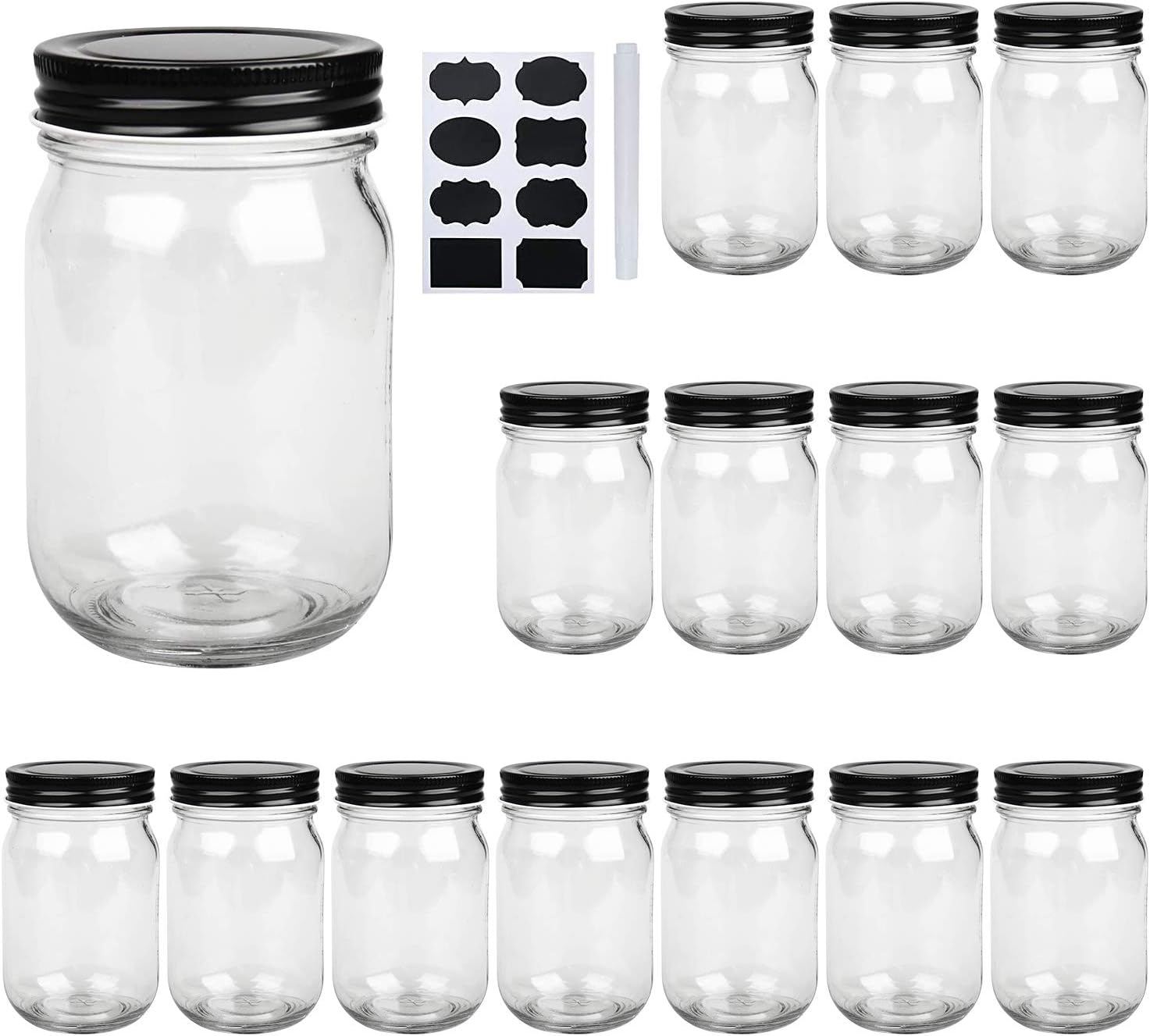 QAPPDA 15-Piece Preserve Canning Jars 16oz