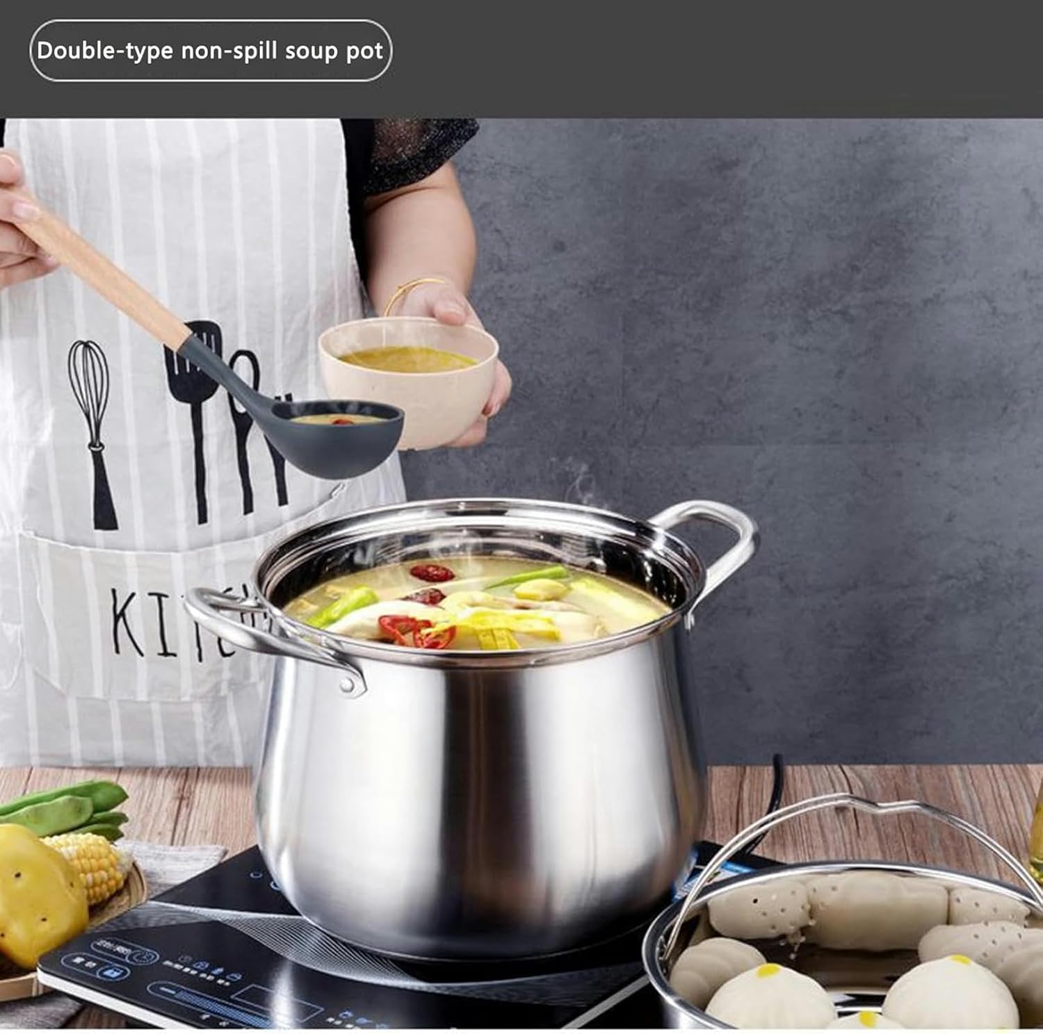 LGEOELIAS Large Deep Stock Pot with Steamer Basket and Lid