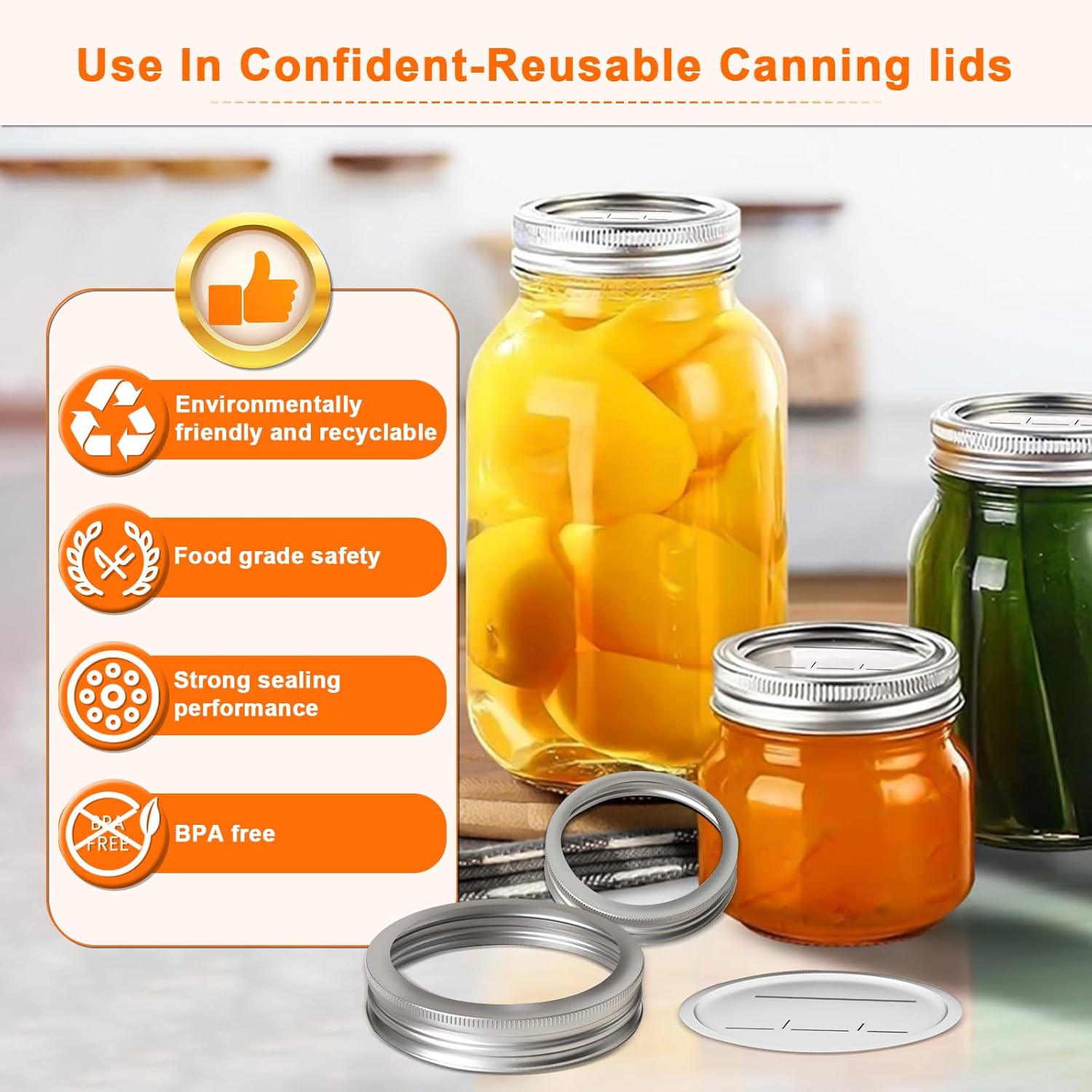 52PCS Mason Jar Lids RingsReusable Airtight Canning Jar lids for Home Kitchen