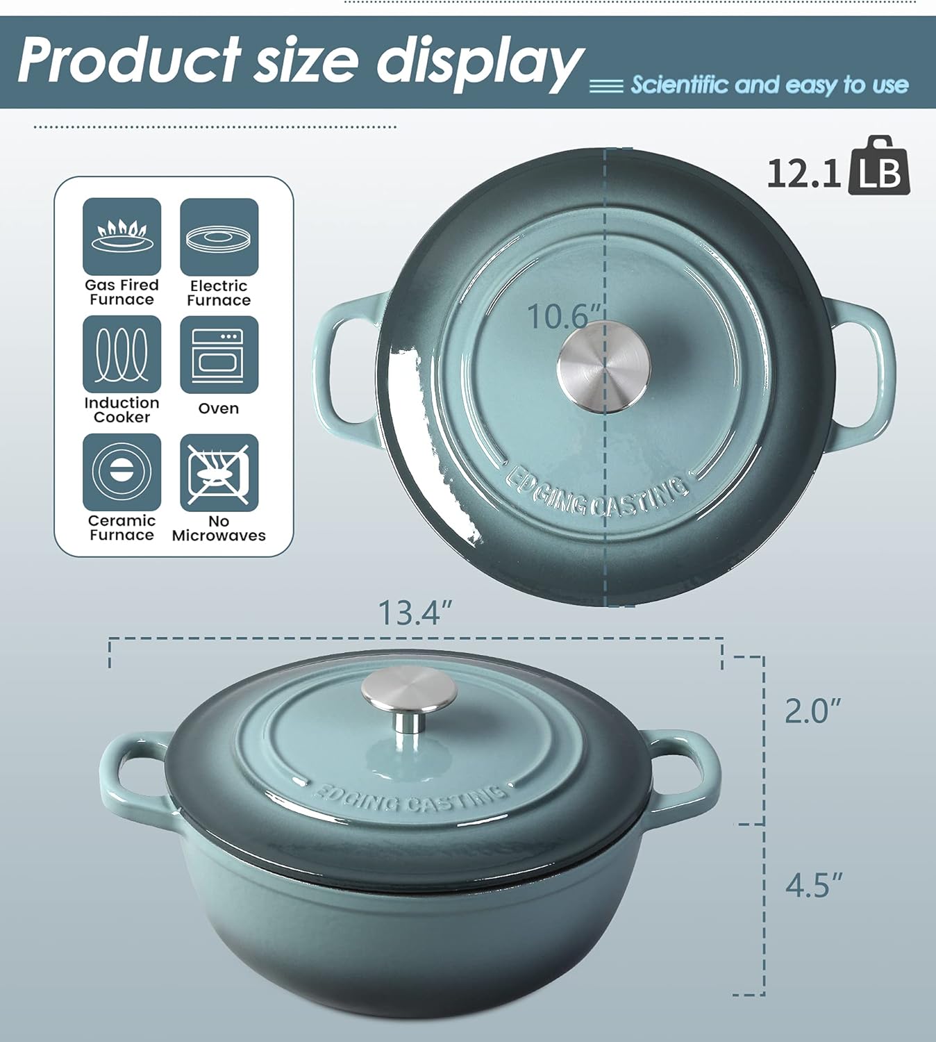 Enameled Cast Iron Dutch Oven 5 Quart Slateblue