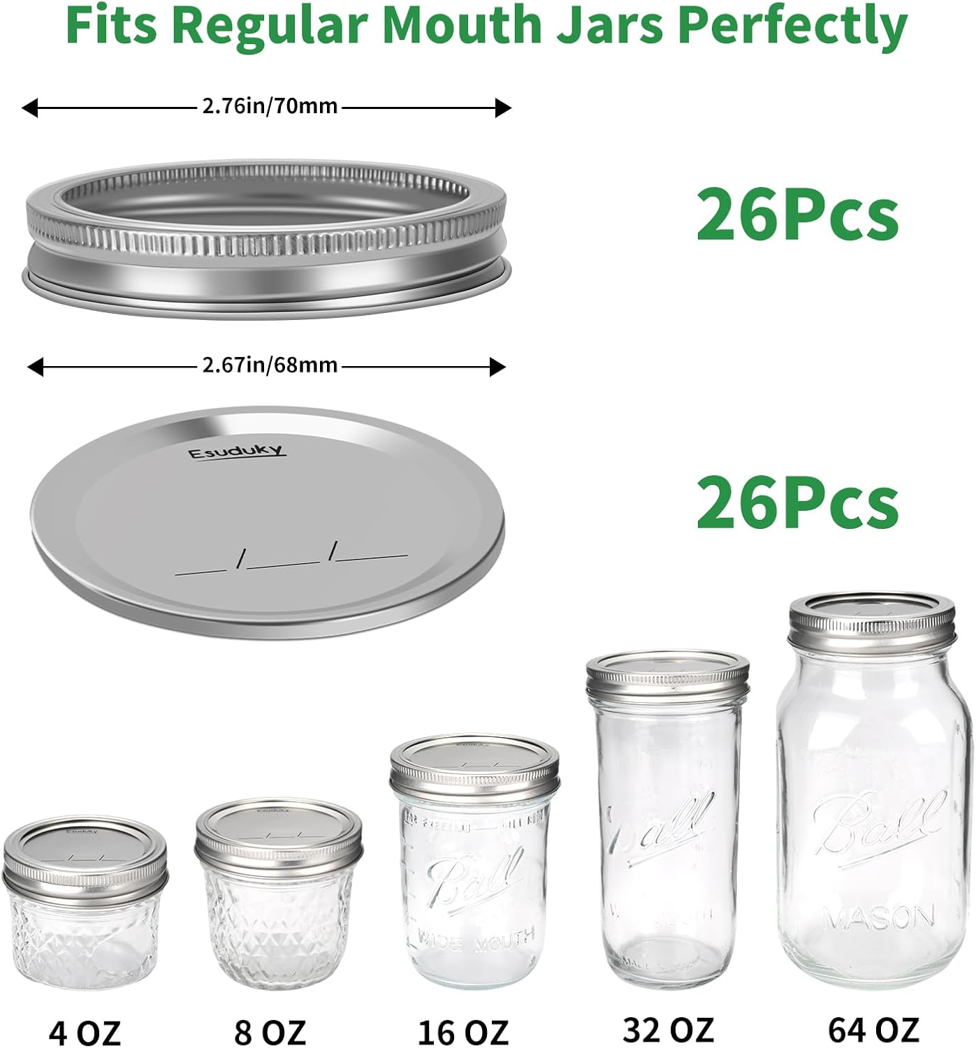 Esuduky 52Pcs Mason Jar Lid Set with Rings Canning sealing sealing Needs