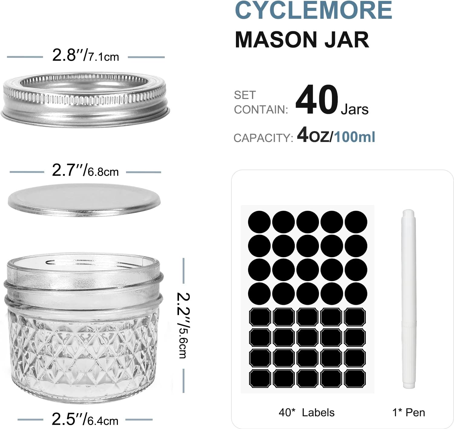 40-Piece 4oz Clear Glass Mason Jars
