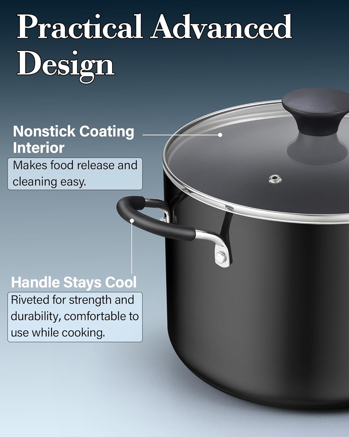 Compact Nonstick Stockpot with Glass Lid Black
