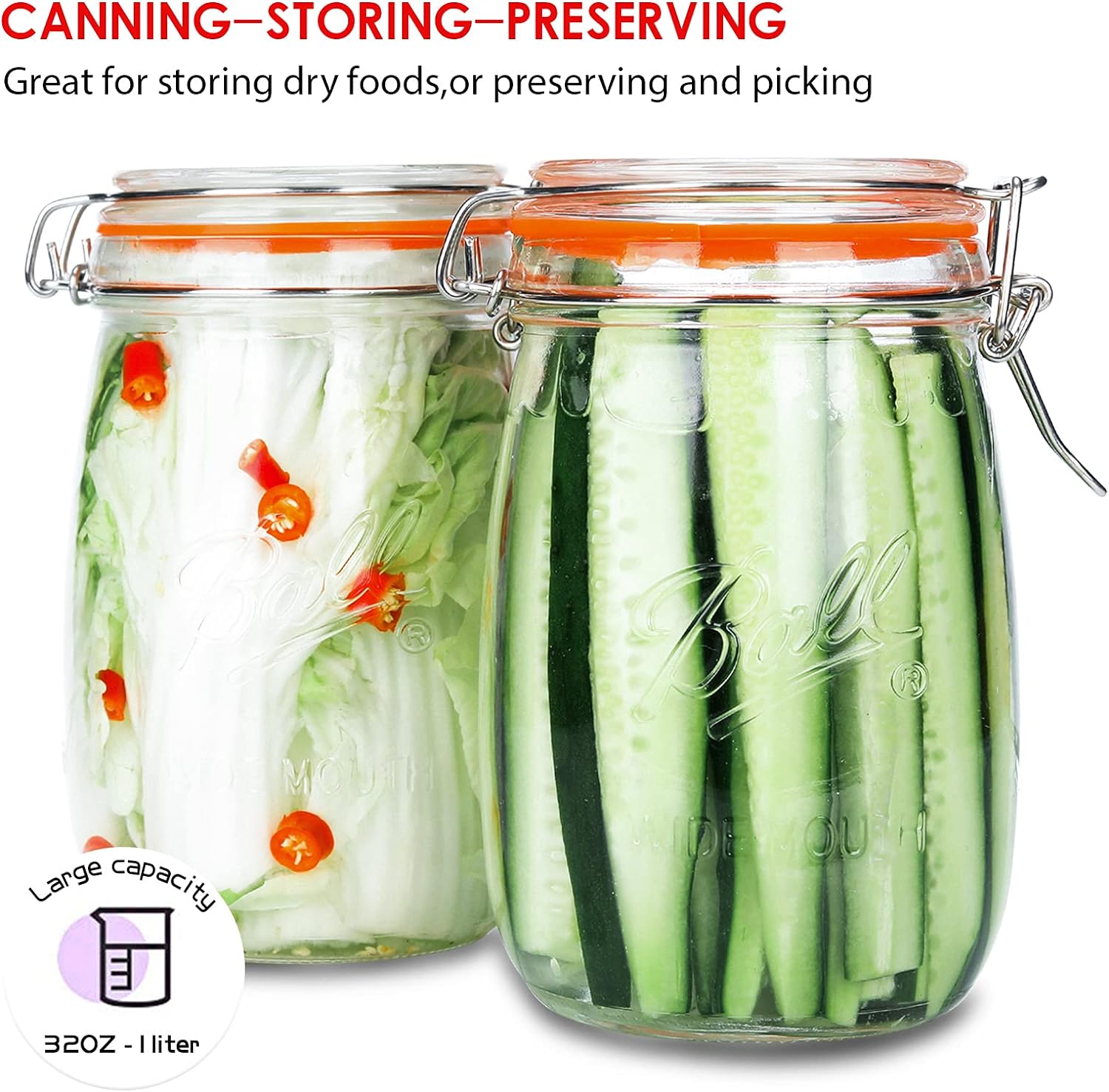 Wide Mouth 32OZ Glass Jars 4 Pack