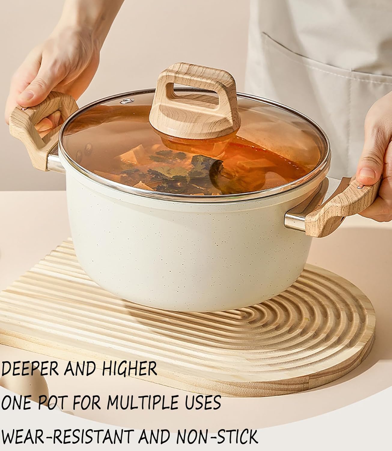 Nonstick Stock Pot with Lid Induction Compatible Cooker Durable Professional Use