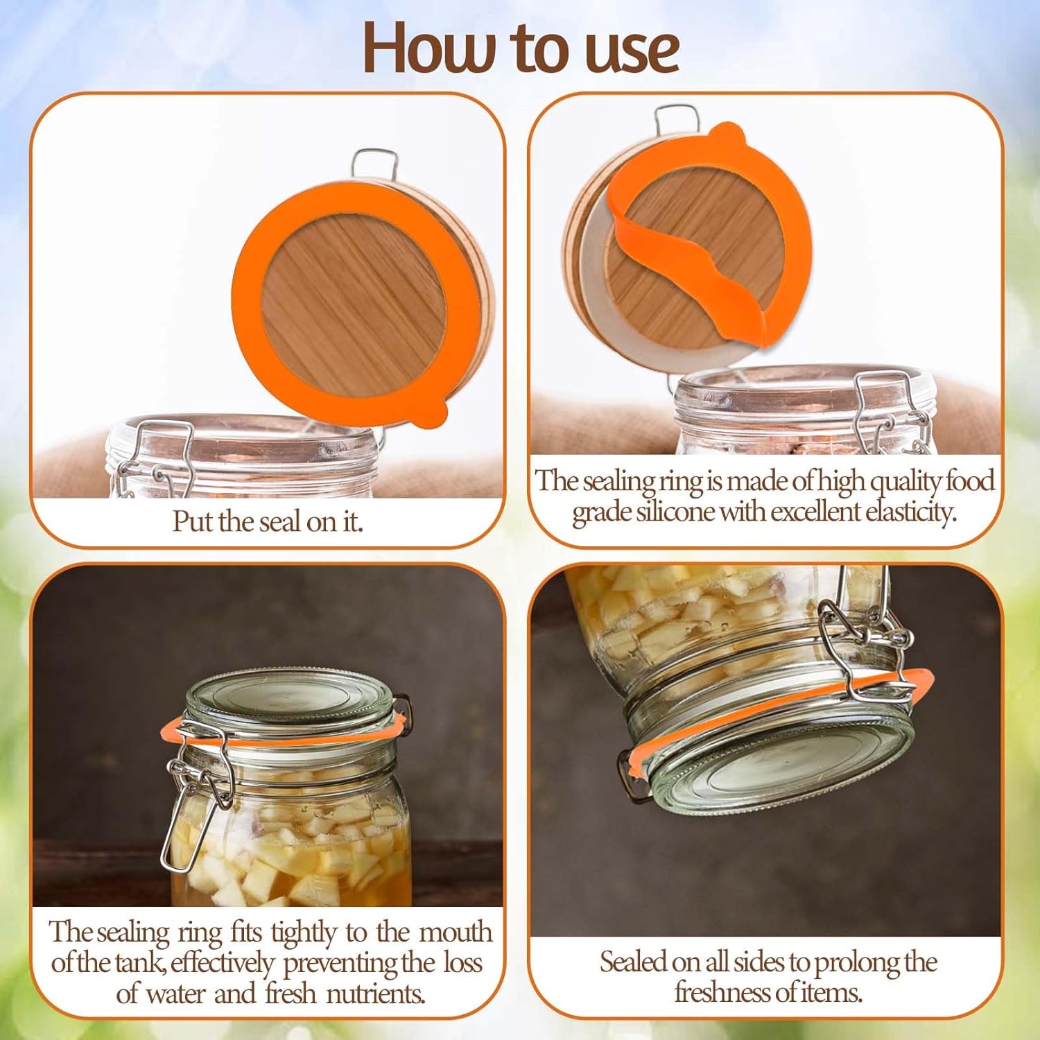 4-Pack Silicone Gasket for Glass Jars - Leak-Proof