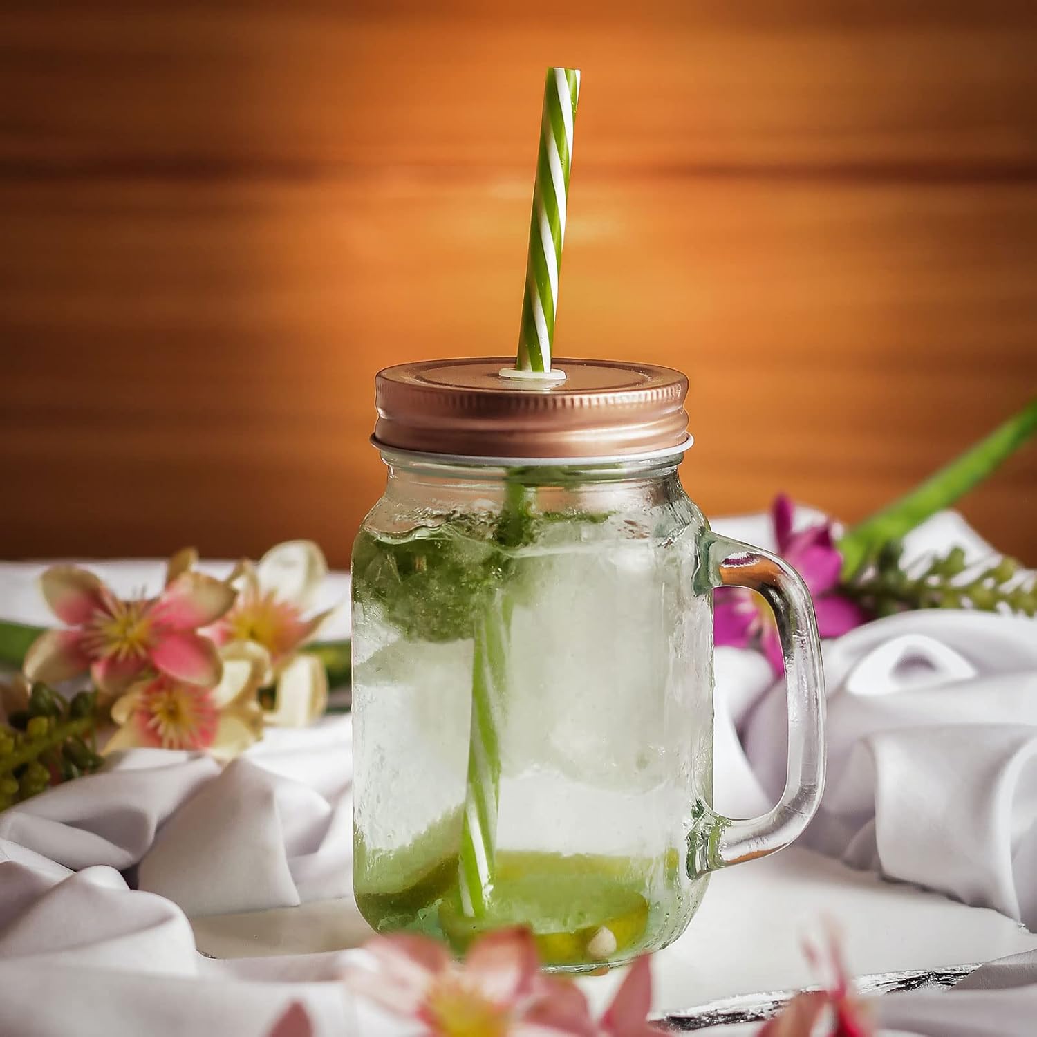 Ergonomic Mason Jar Lids with Straw Hole - Canning Serving Tips